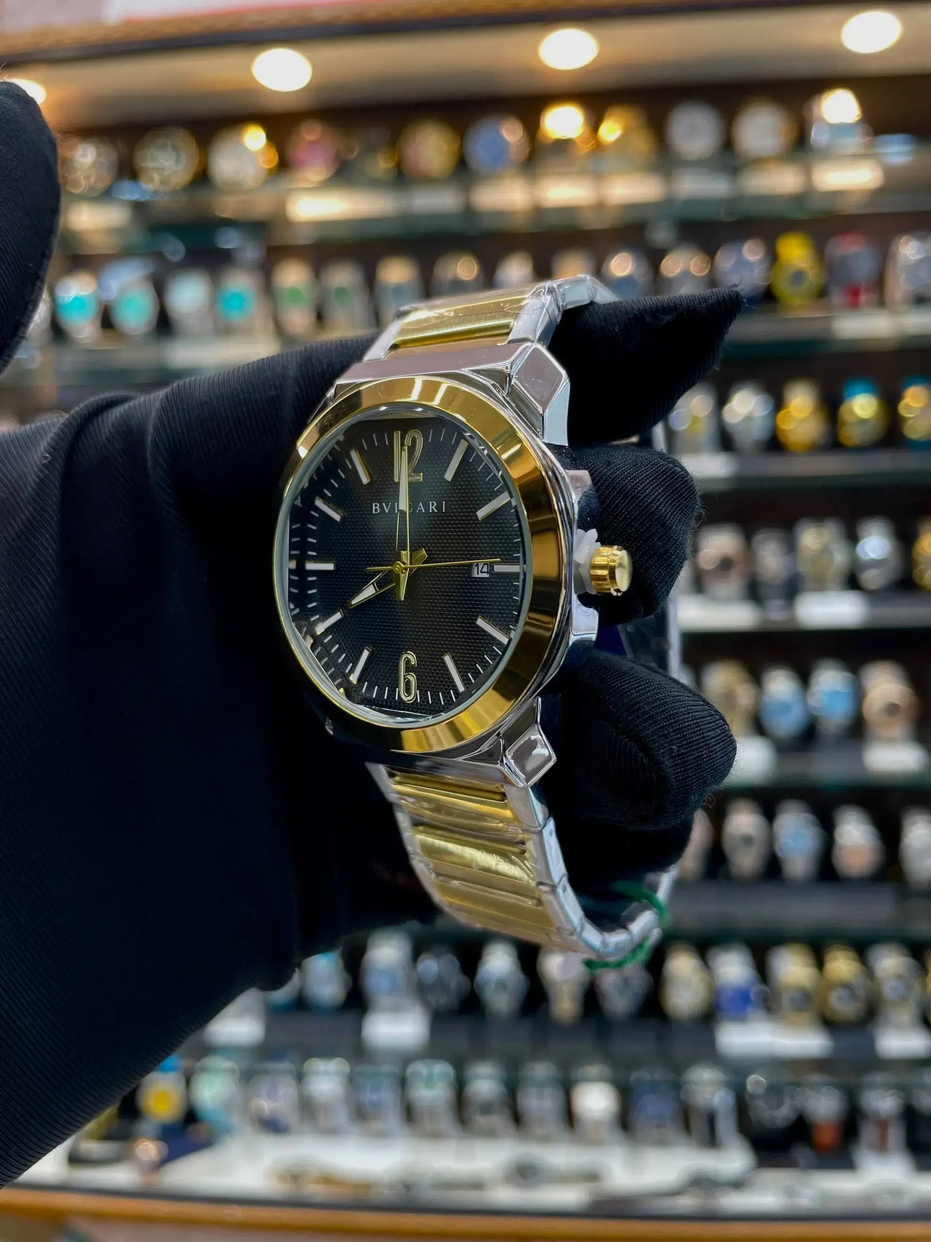 Bvlgari slim watch for men black dial