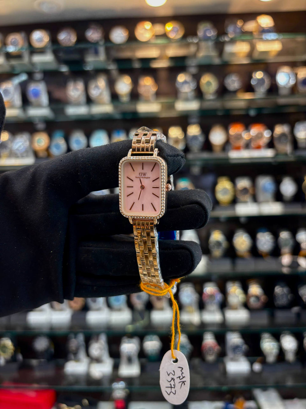 Daniel Wellington DW diamond-style watch close up