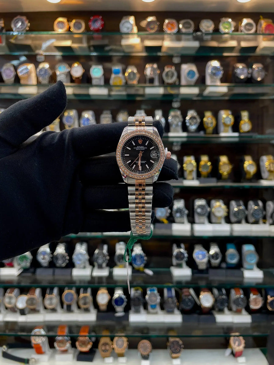 Rolex date just for girls under budget black dial