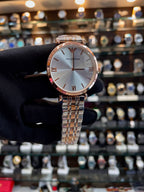 Emporio Armani Gianni T-Bar two-tone watch close up