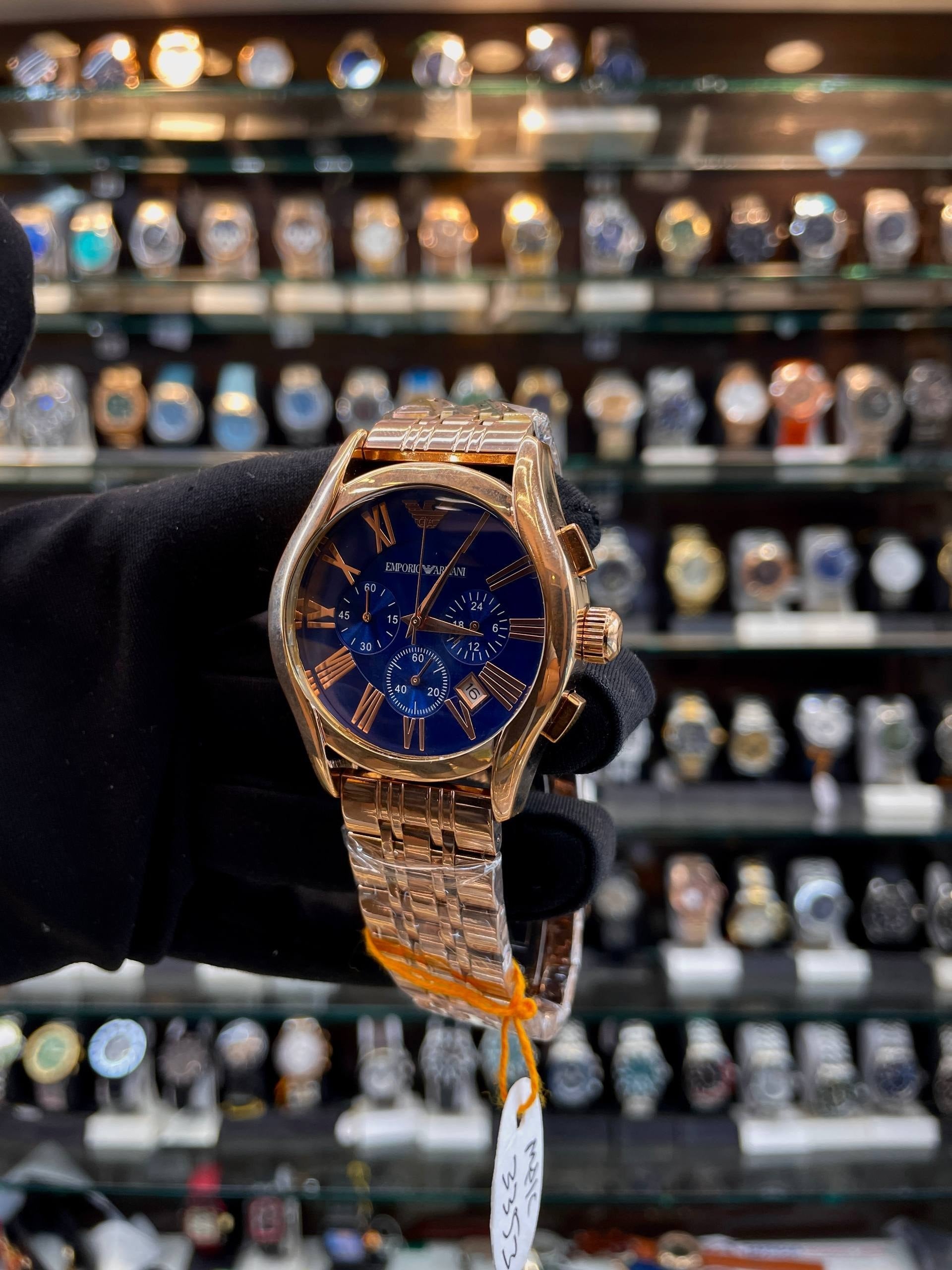 Emporio Armani Valente blue dial men's watch side view