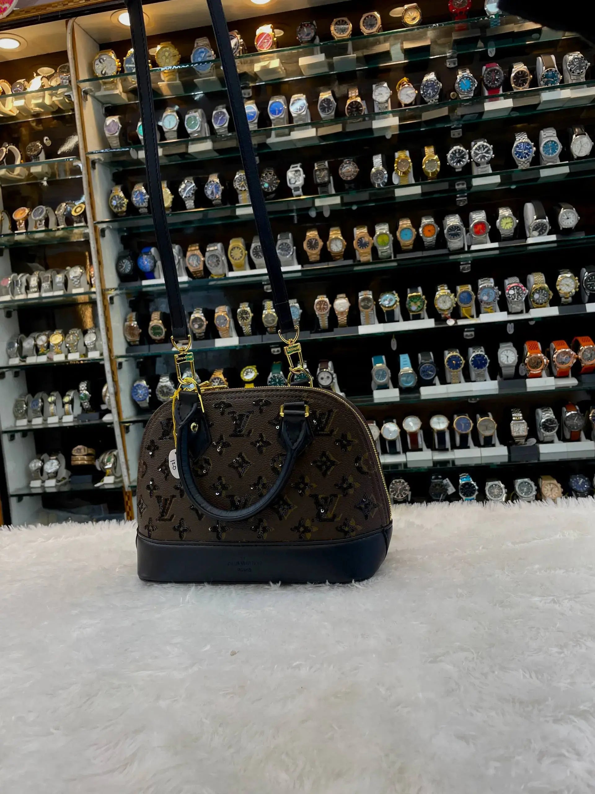 Louis vuitton (lv) monogram eclipse alma bb bag in master piece