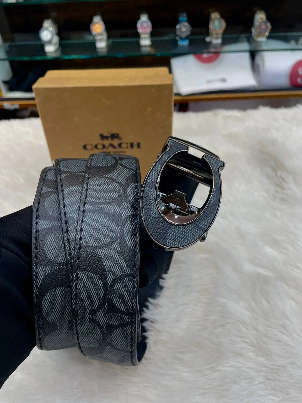 Coach auto lock belt for men full black