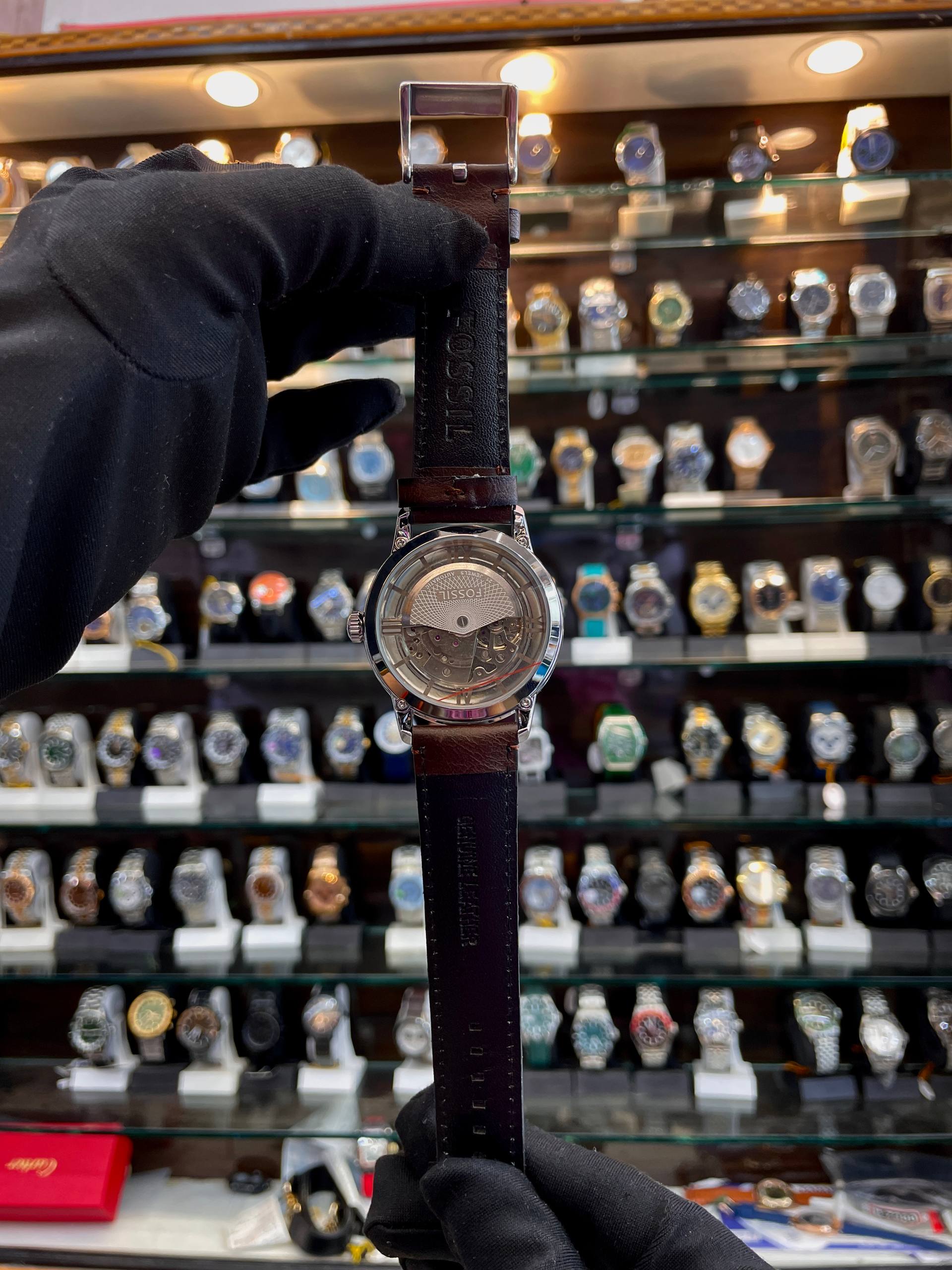 Fossil automatic brown lens watch back