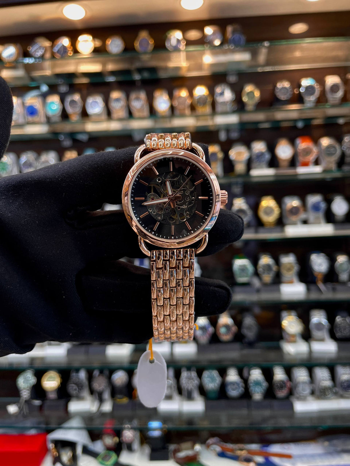 Fossil automatic rose gold watch for girls front view