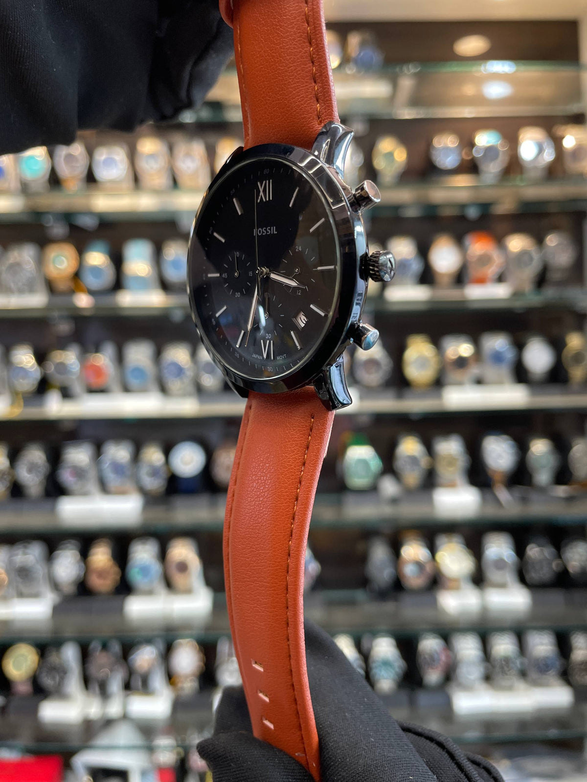 Fossil Chronograph Black Dial Leather Watch for Men