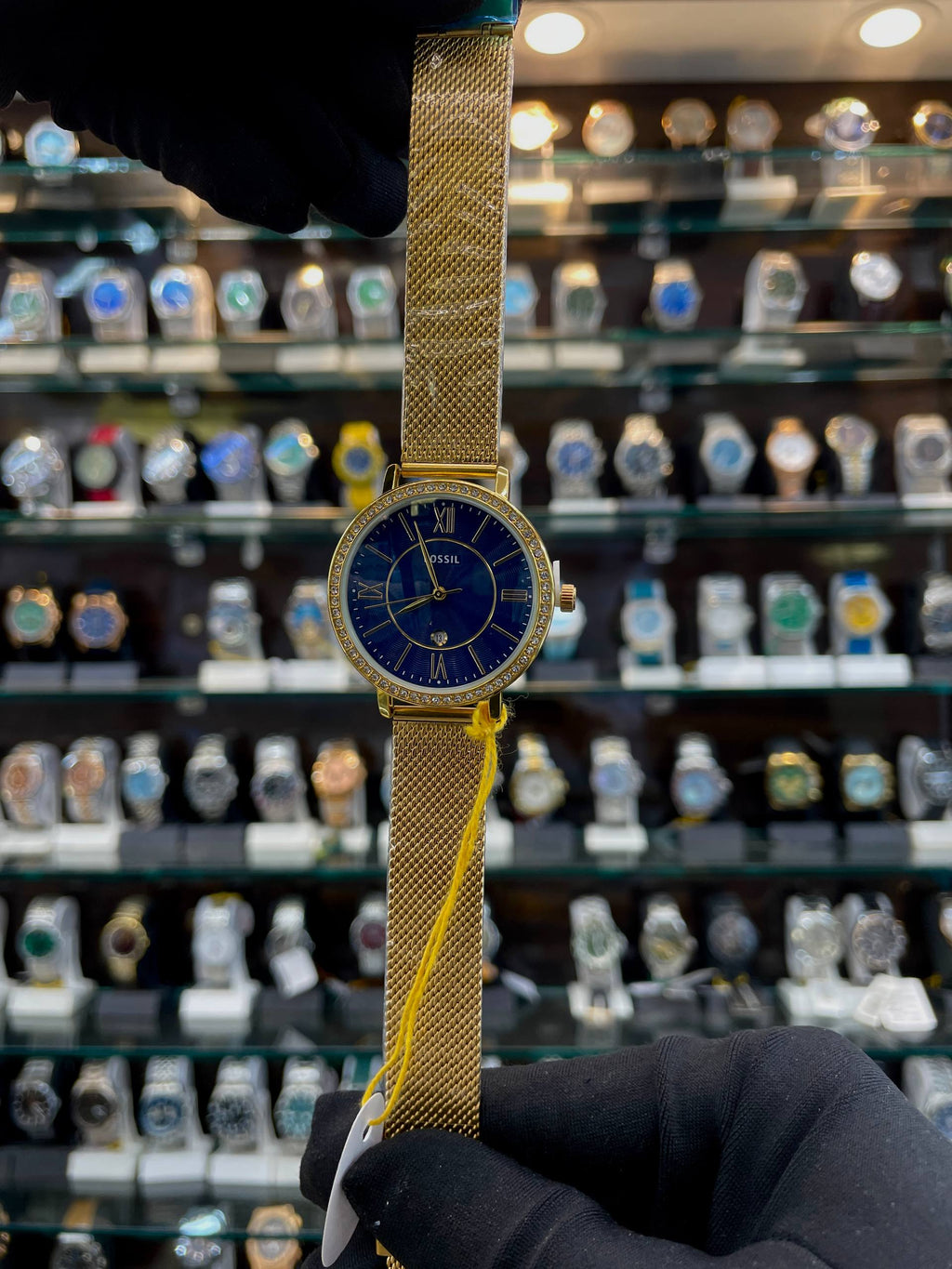 Fossil slim strap blue watch close up