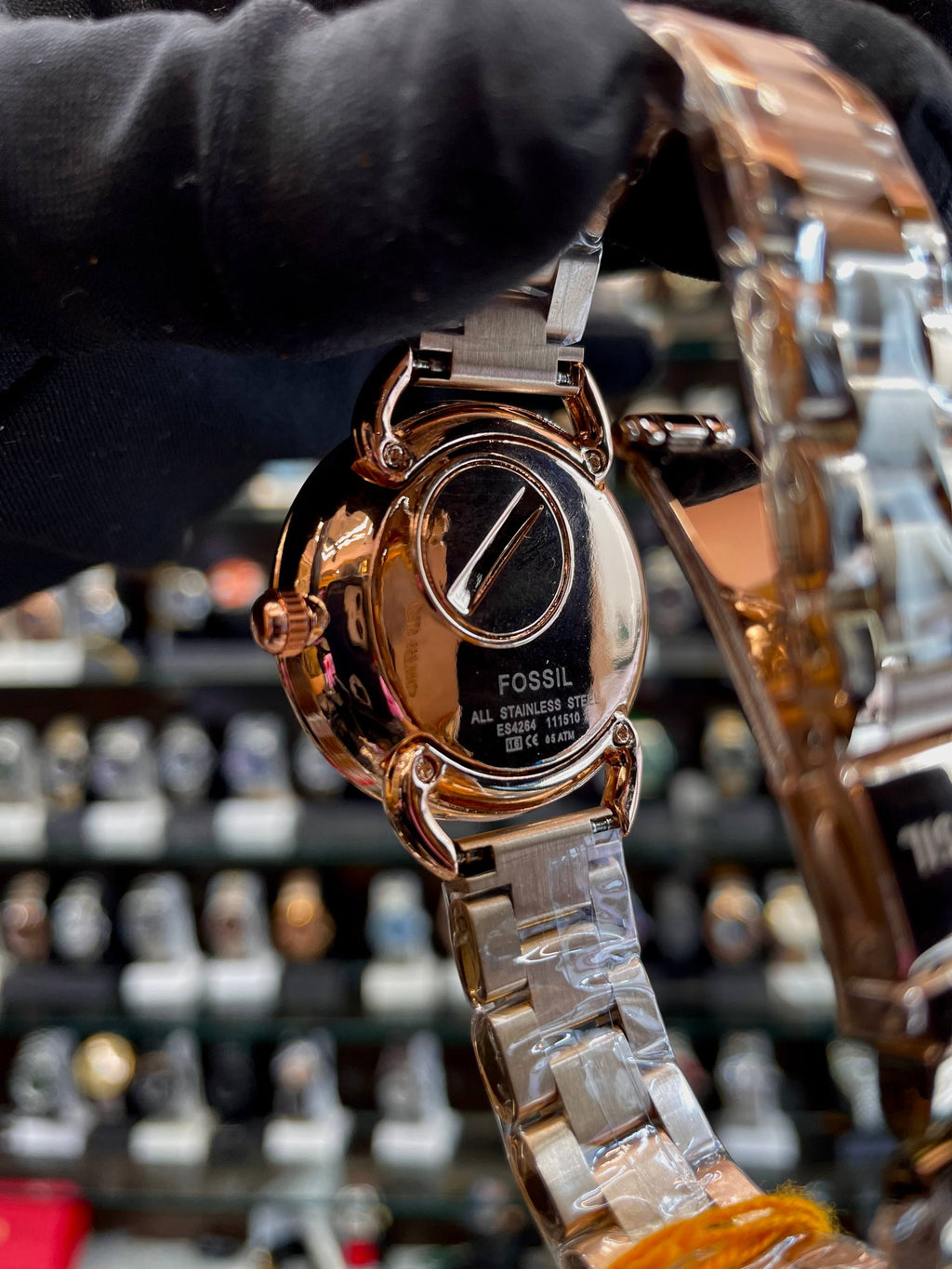 Fossil Tailor rose gold watch back view