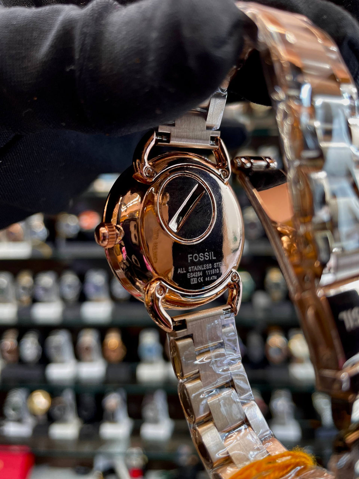 Fossil Tailor rose gold watch back view