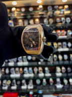 Franck Muller Vanguard rose gold watch angled view