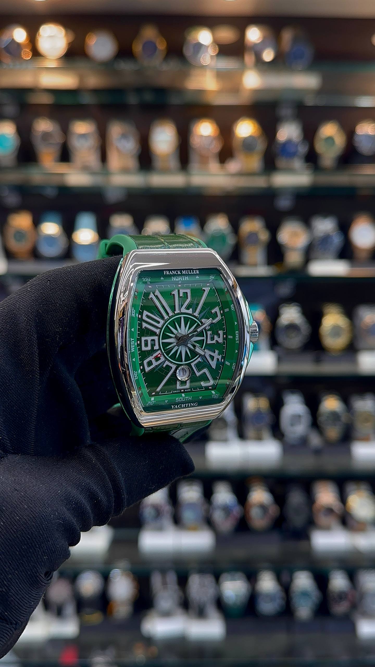 Franck Muller Vanguard Yachting green watch close up