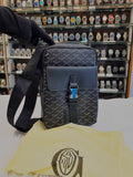 Goyard black chevron pattern canvas crossbody messenger bag front view
