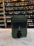 Goyard green chevron pattern canvas crossbody messenger bag front view