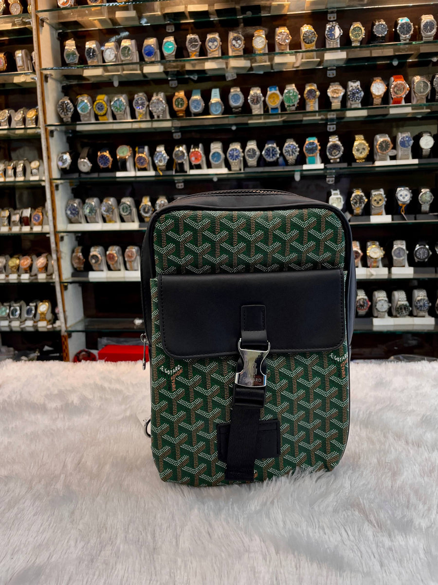 Goyard Green Chevron Pattern Canvas Crossbody Messenger Bag