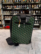 Goyard green chevron pattern canvas bag back view