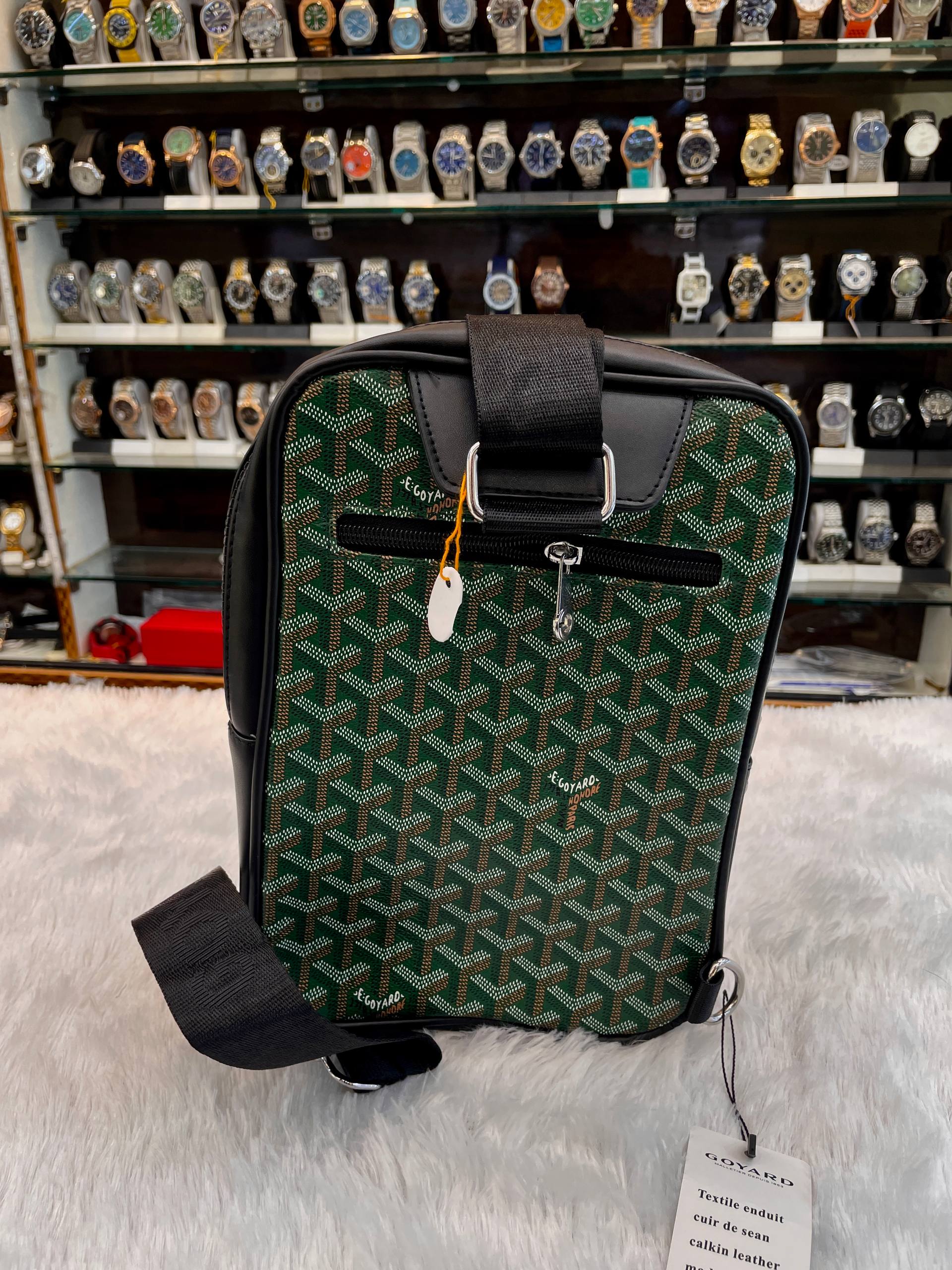 Goyard green chevron pattern canvas bag back view