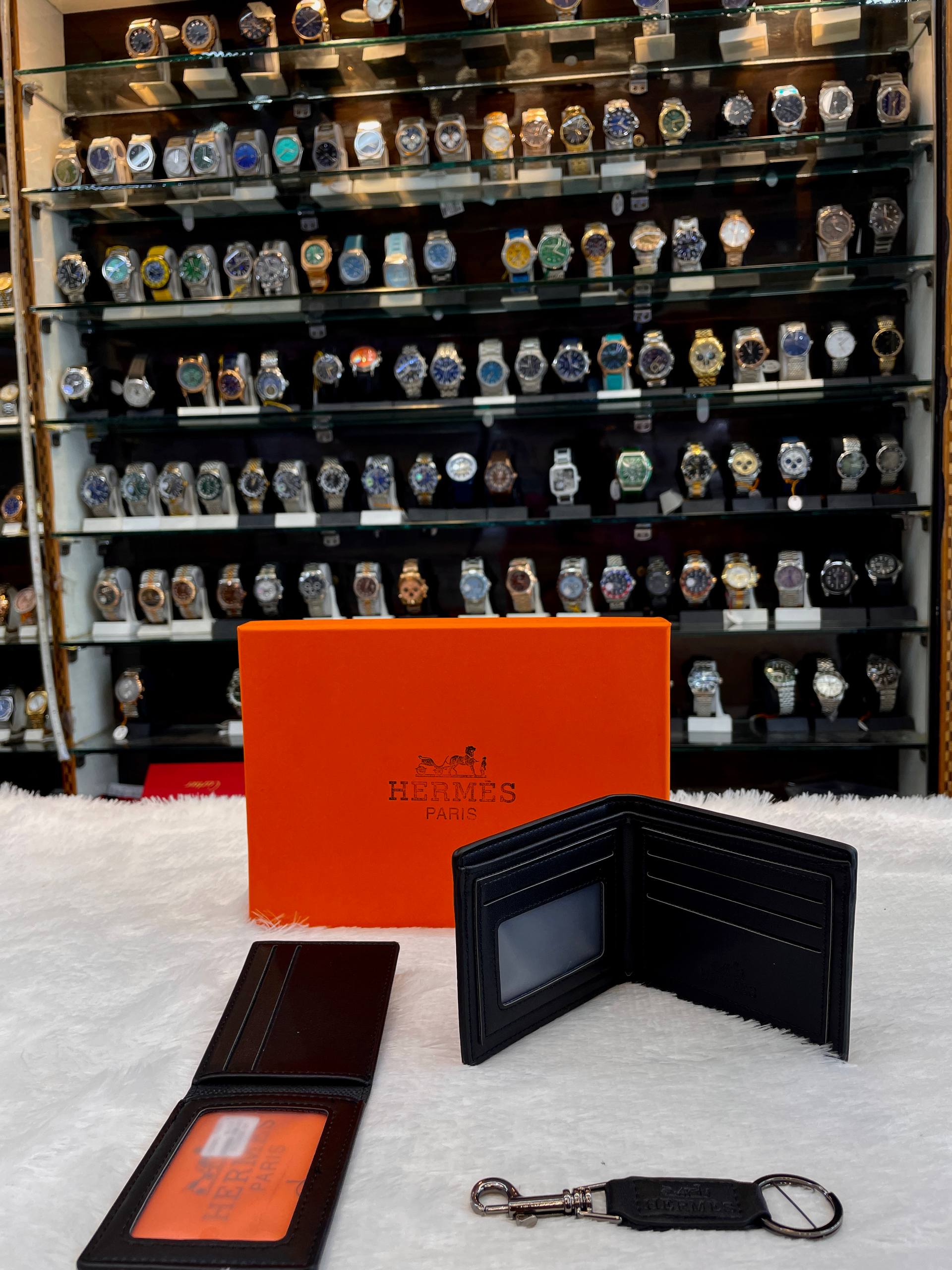 Hermes black wallet combo set accessories