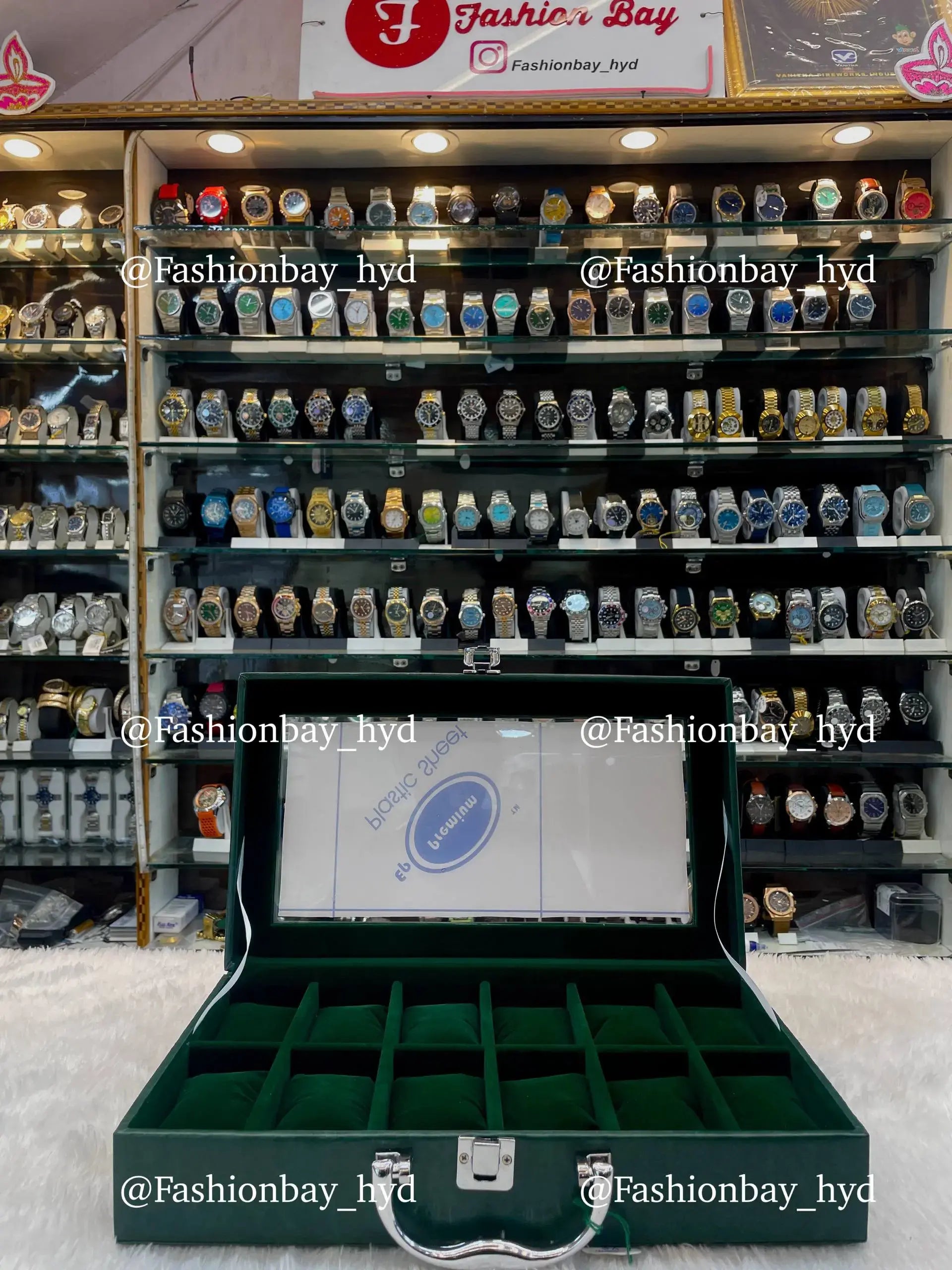 12pc watch organizer briefcase in full green leather