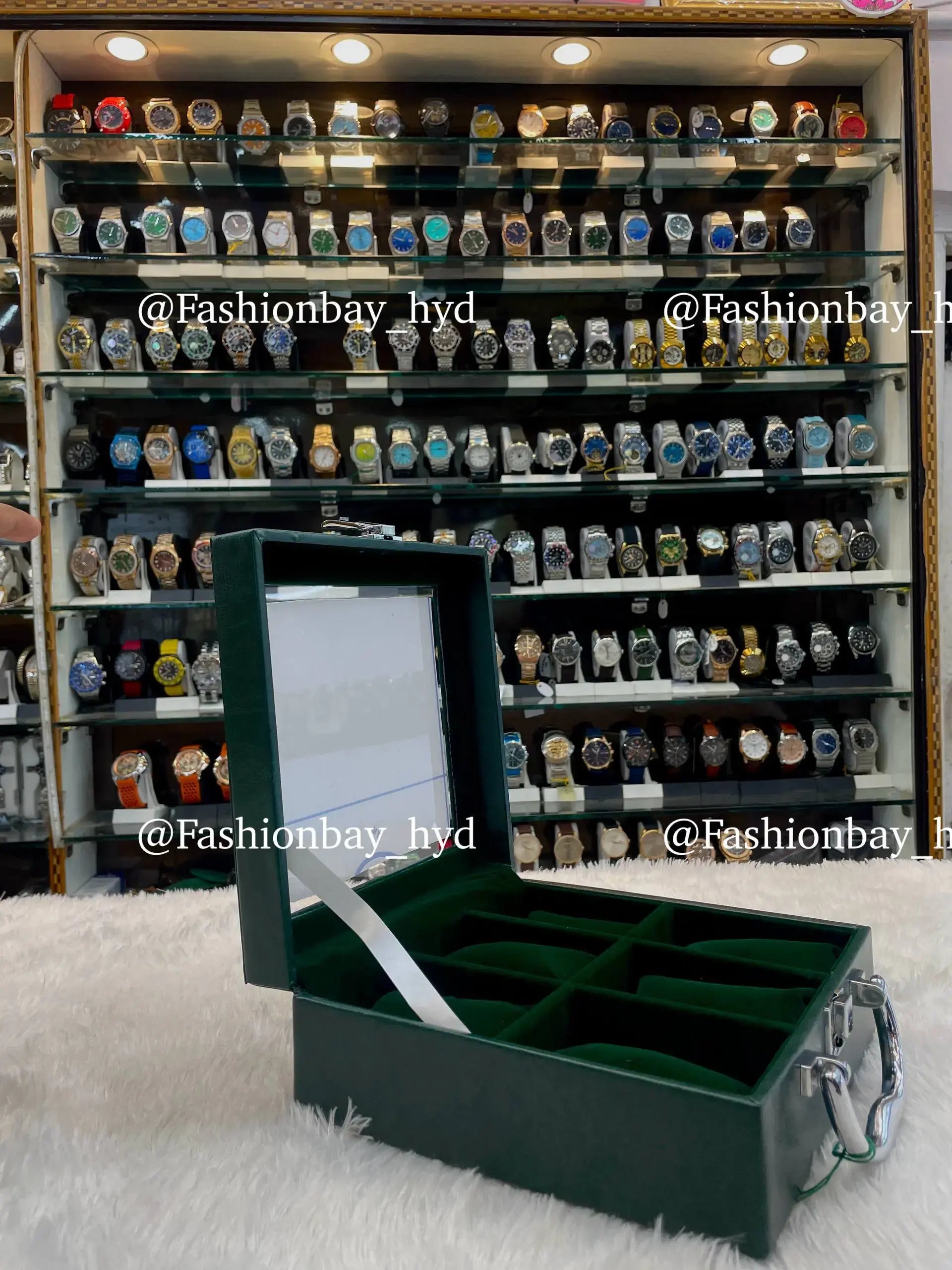6pc square watch organizer briefcase in green leather
