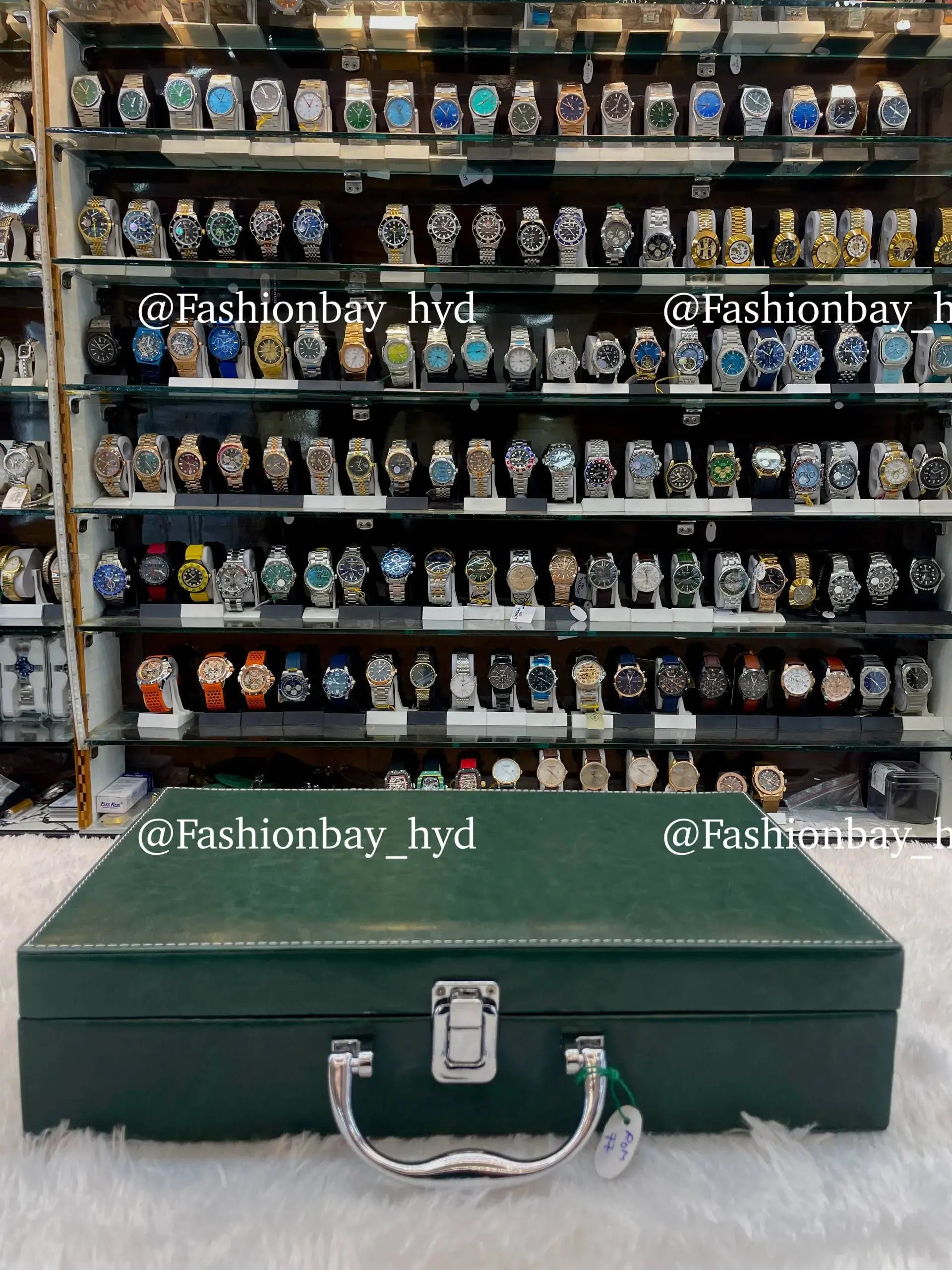 12pc watch organizer briefcase in green leather