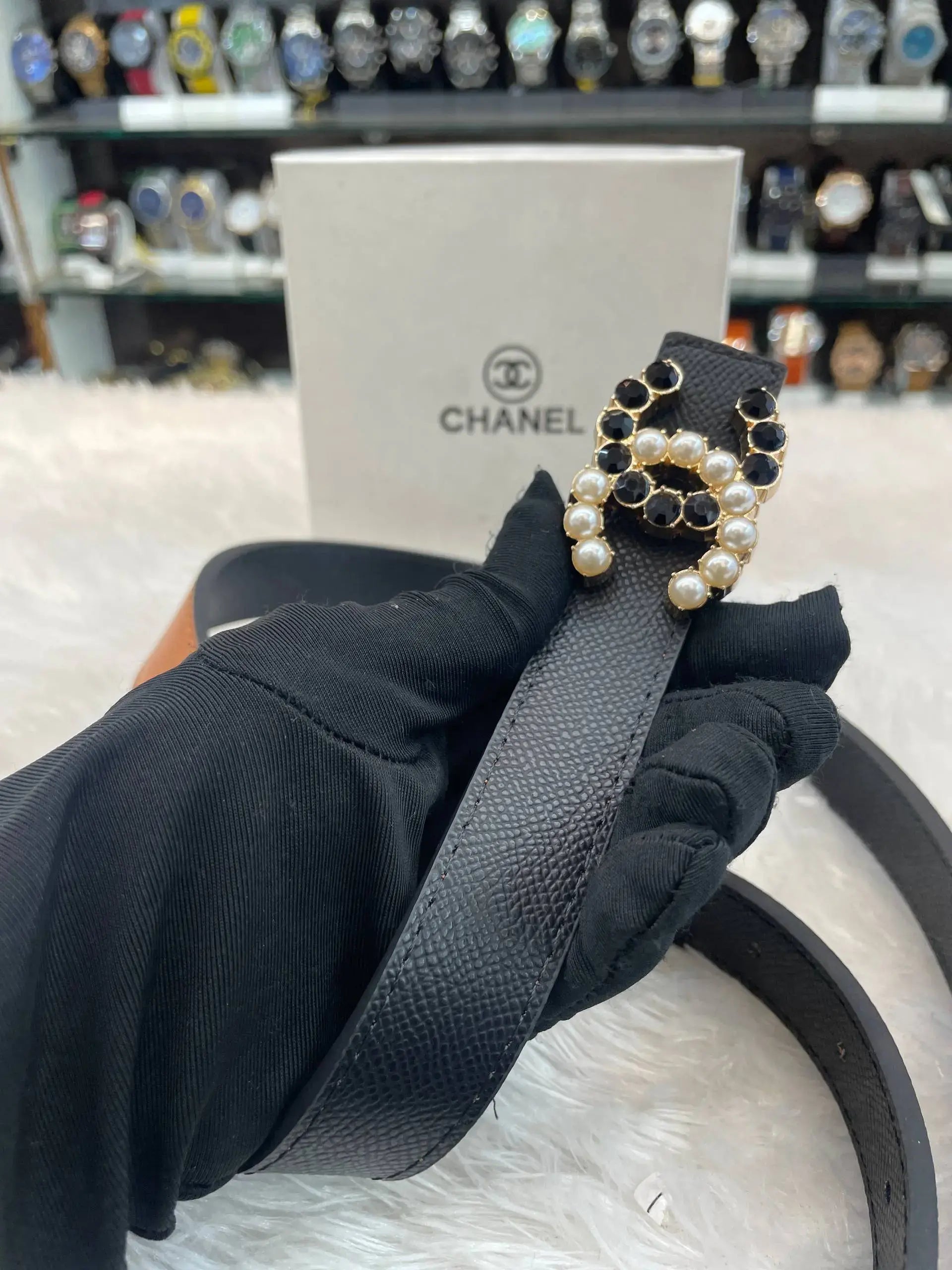 Chanel perls clip dual side girls belt