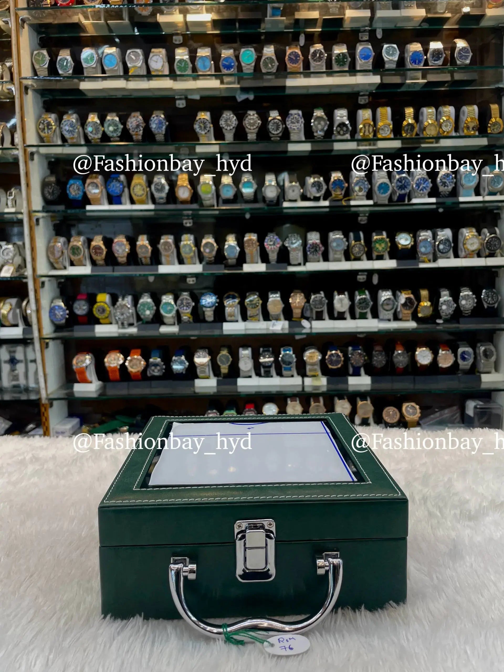 6pc square watch organizer briefcase in green leather