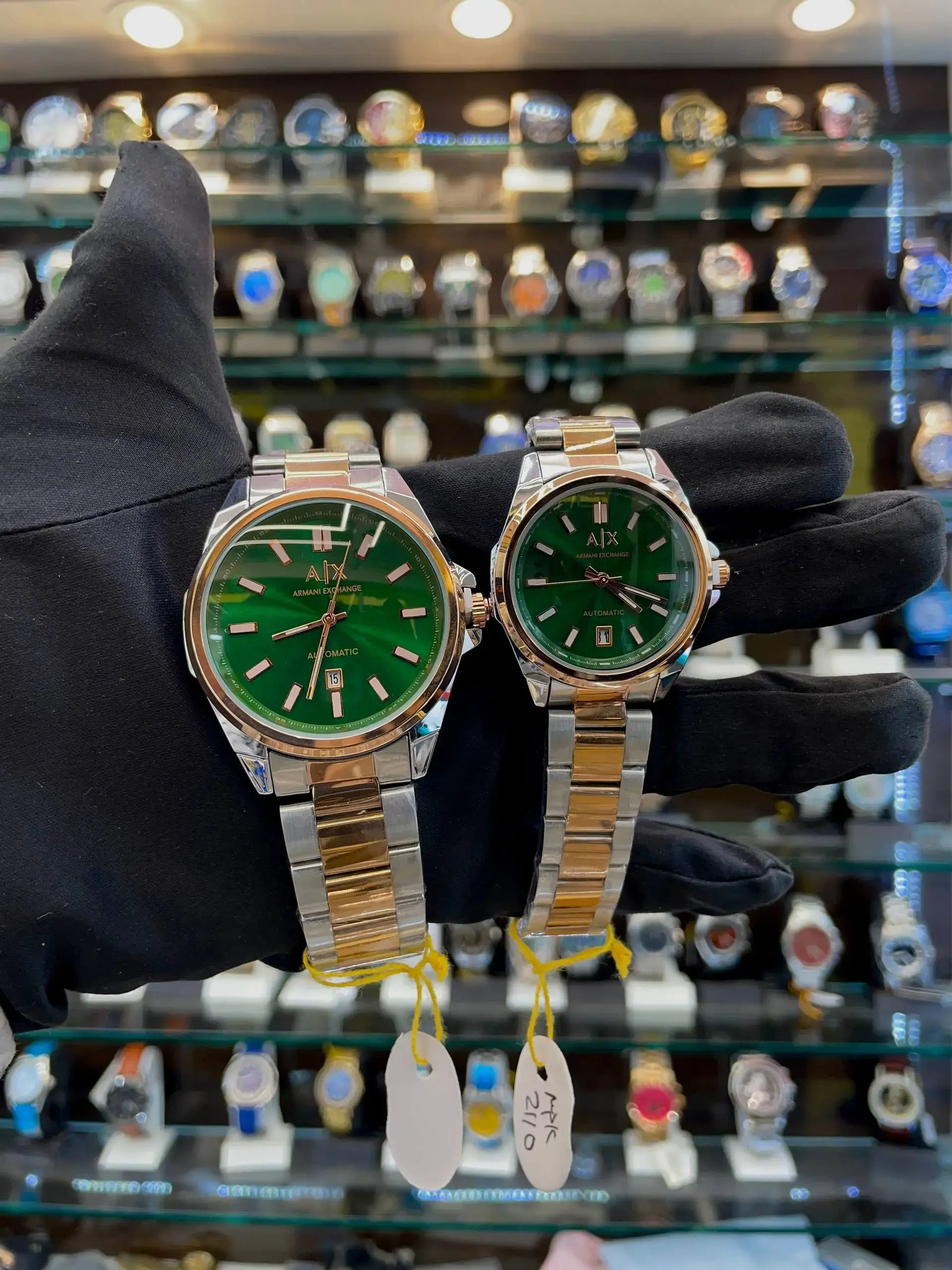 Armani exchange ax in couple set green shinny dial