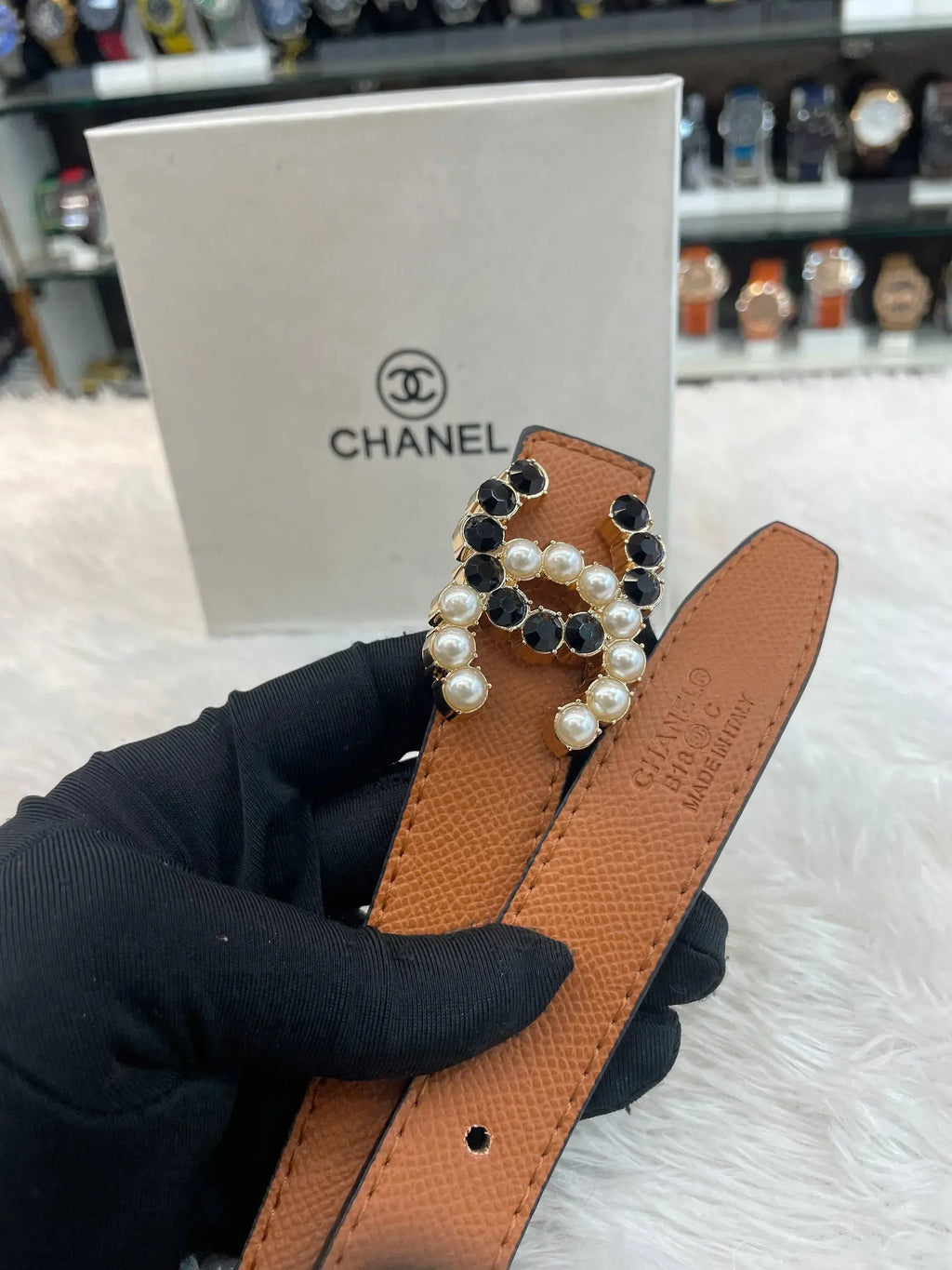 Chanel perls clip dual side girls belt