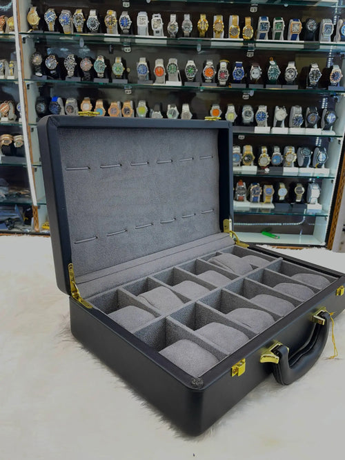 12pc imported briefcase (watch organiser) black