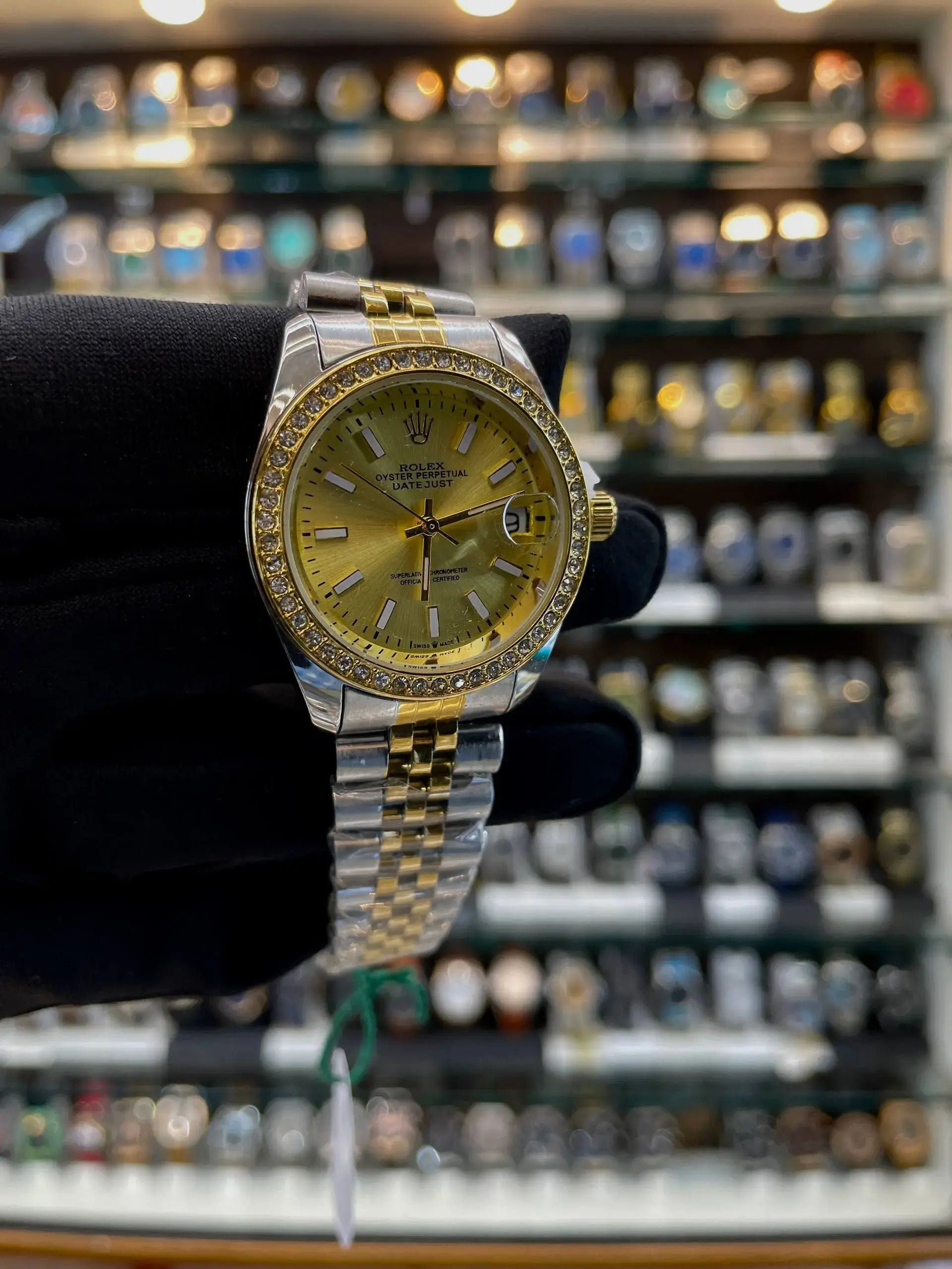 Rolex date just for girls under budget gold dial dual tone