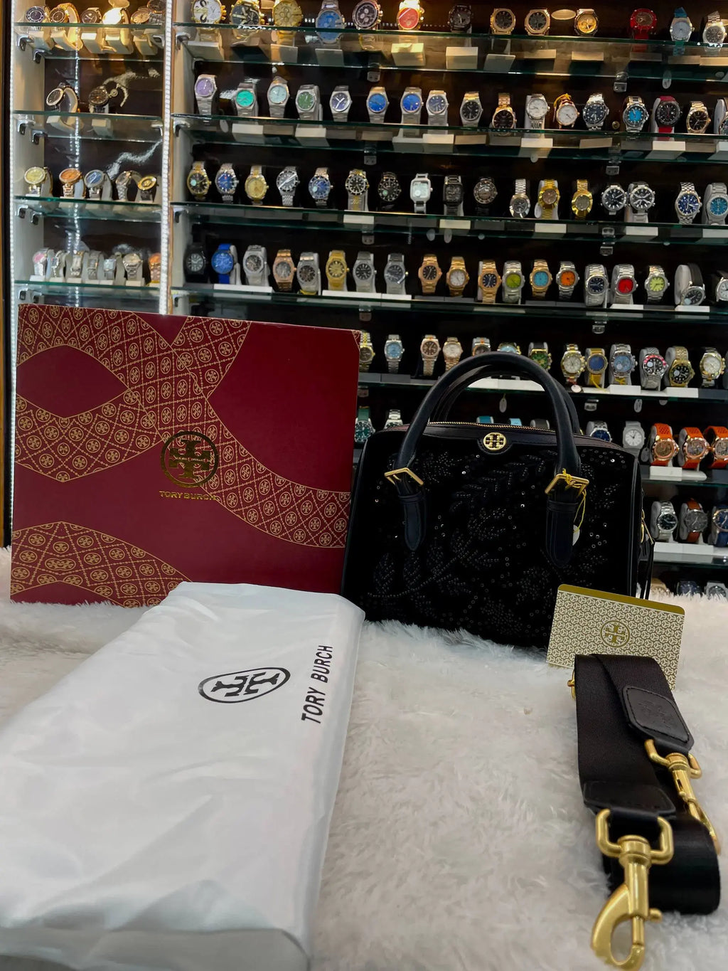 Tory burch t monogram embellished petite barrel bag in master piece