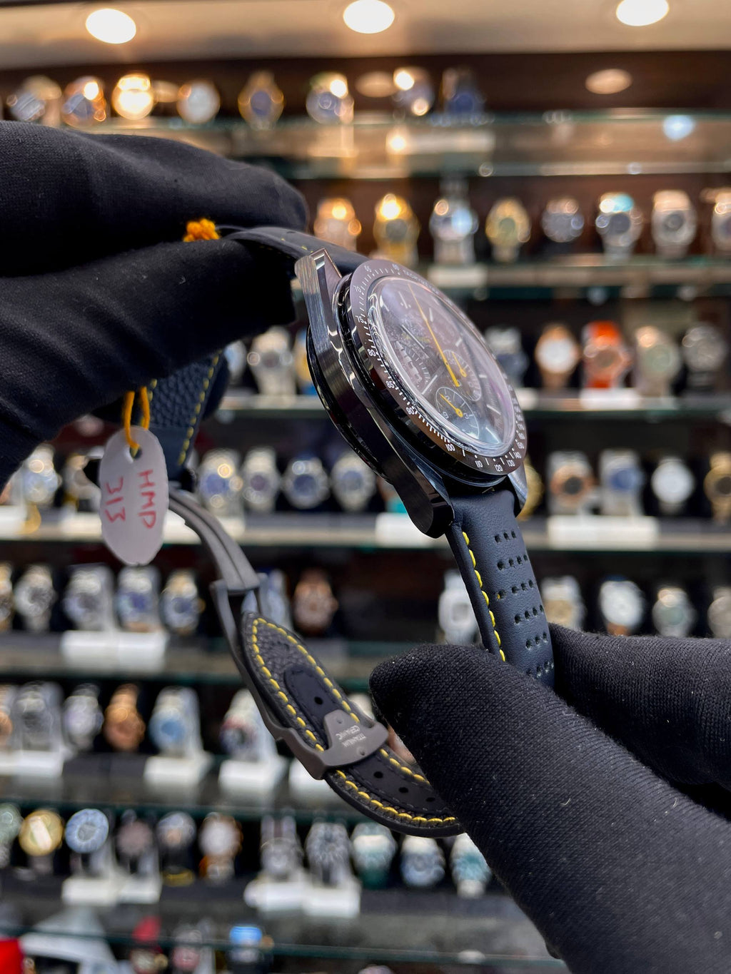 Omega Apollo 8 dark watch angled view