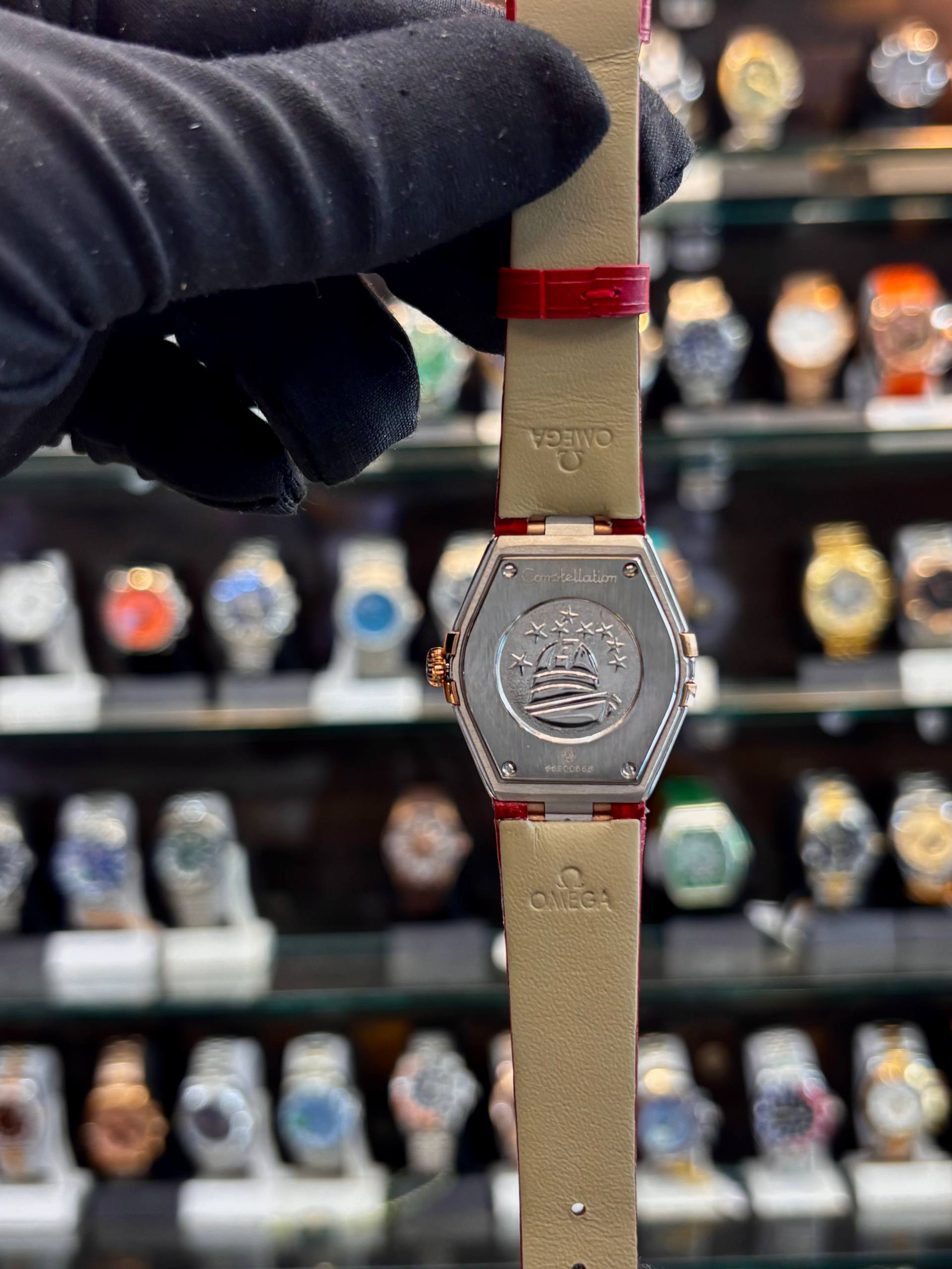 Omega Constellation masterpiece watch wrist back view