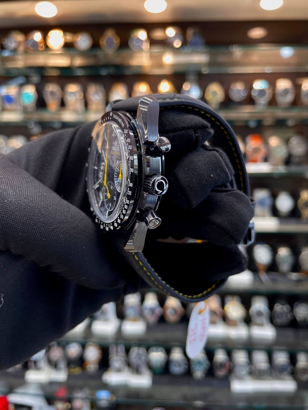 Omega Speedmaster Apollo 8 dark watch side view