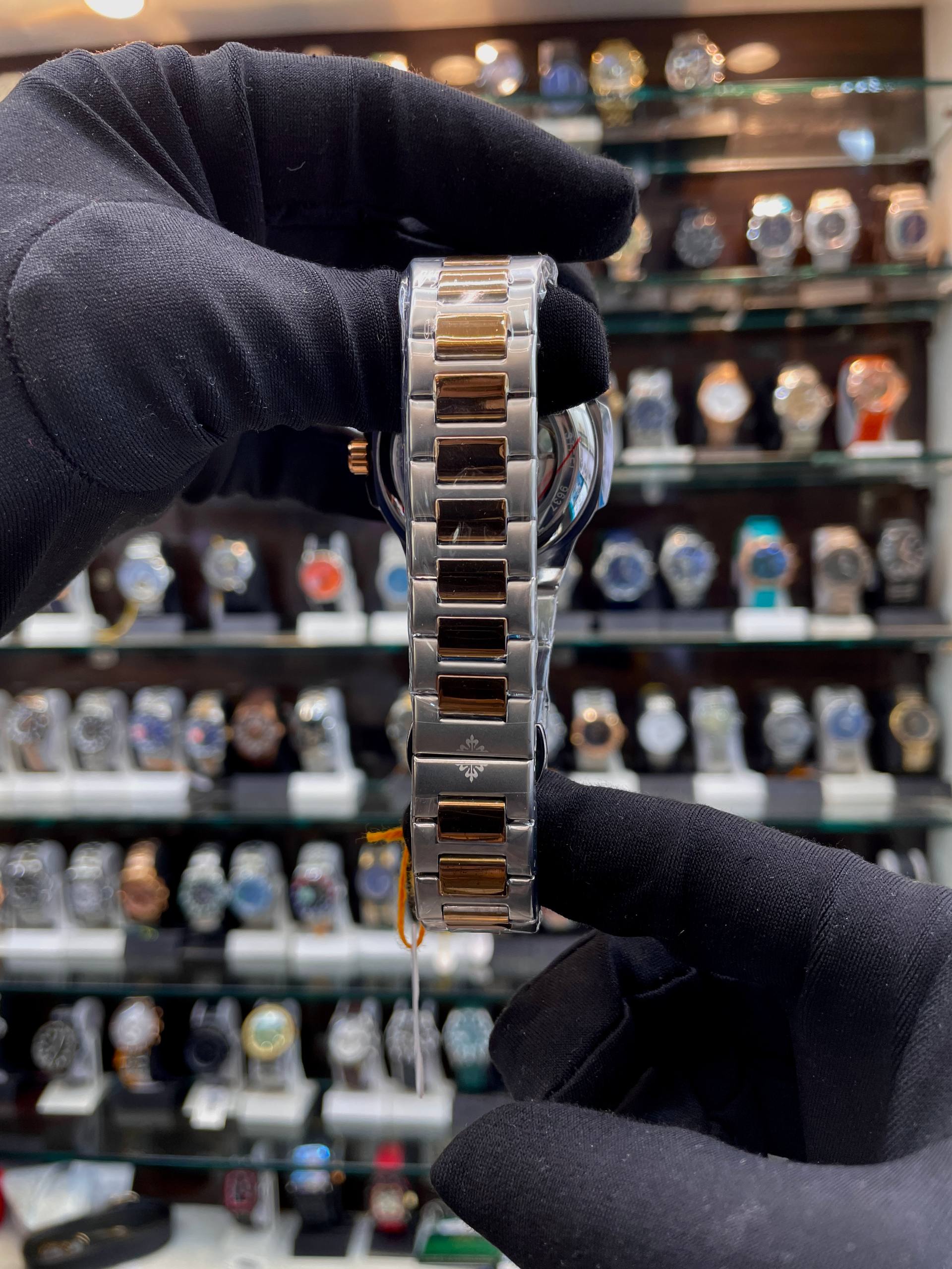 Patek Philippe transparent black dial automatic watch strap view