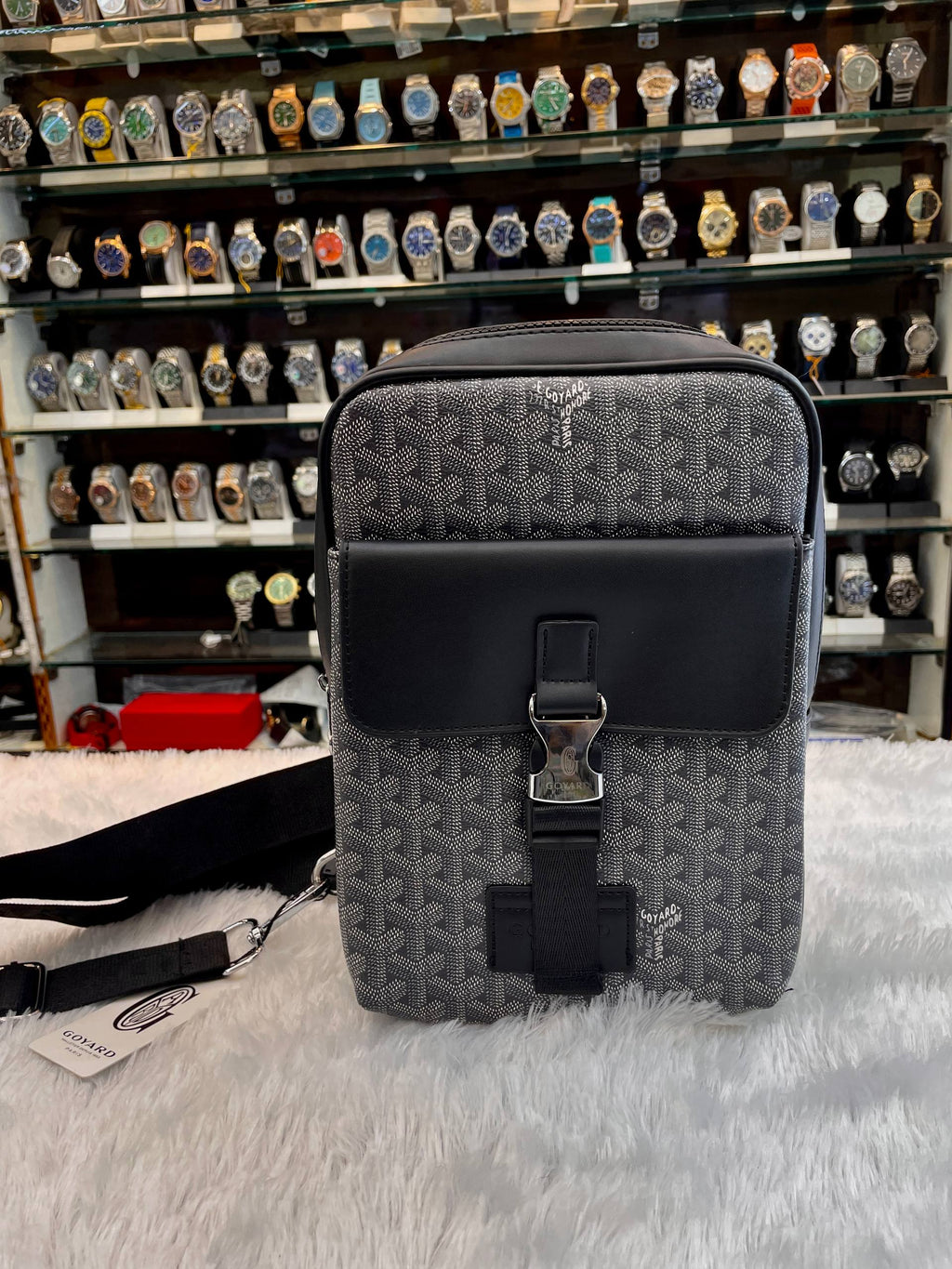 Goyard Grey Chevron Pattern Canvas Crossbody Messenger Bag
