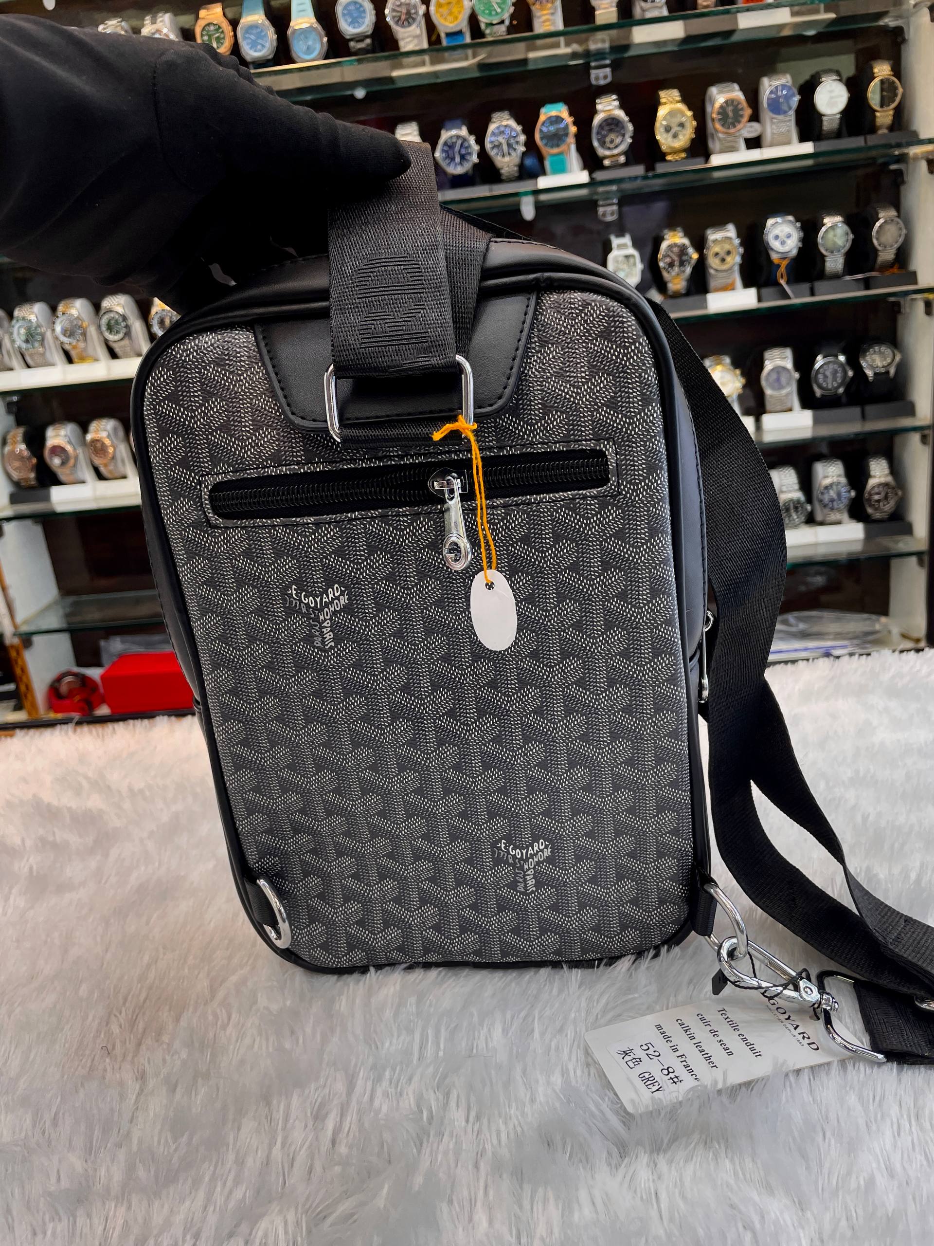 Goyard Grey Chevron Pattern Canvas Crossbody Messenger Bag