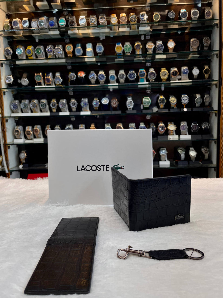 LACOSTE CROCODILE-TEXTURED BI-FOLD WALLET COMBO SET