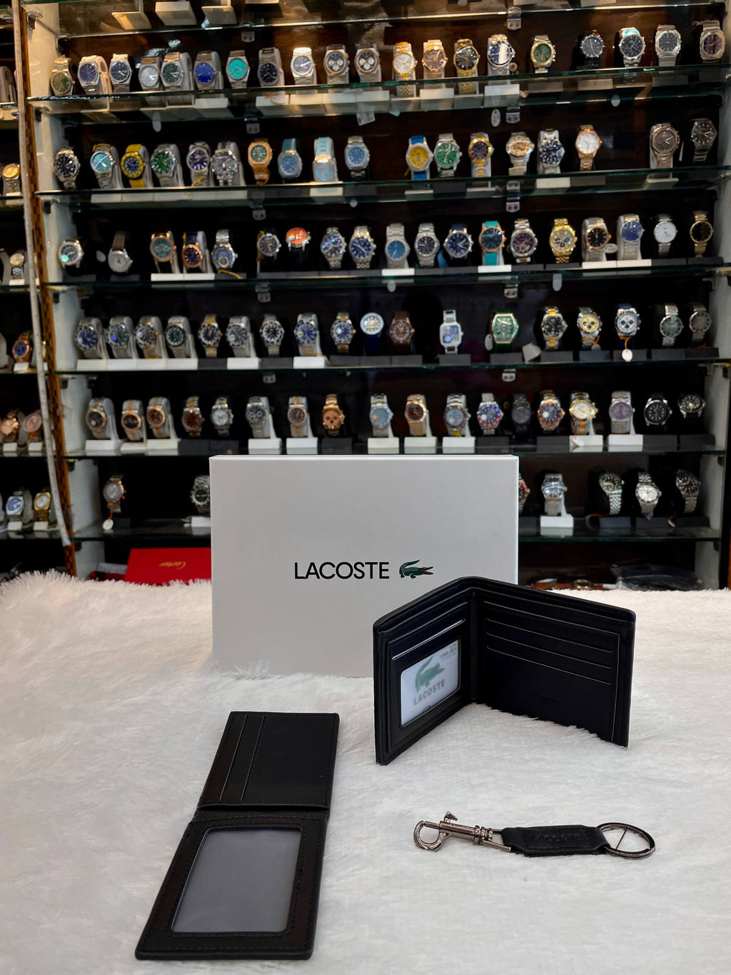 LACOSTE CROCODILE-TEXTURED BI-FOLD WALLET COMBO SET