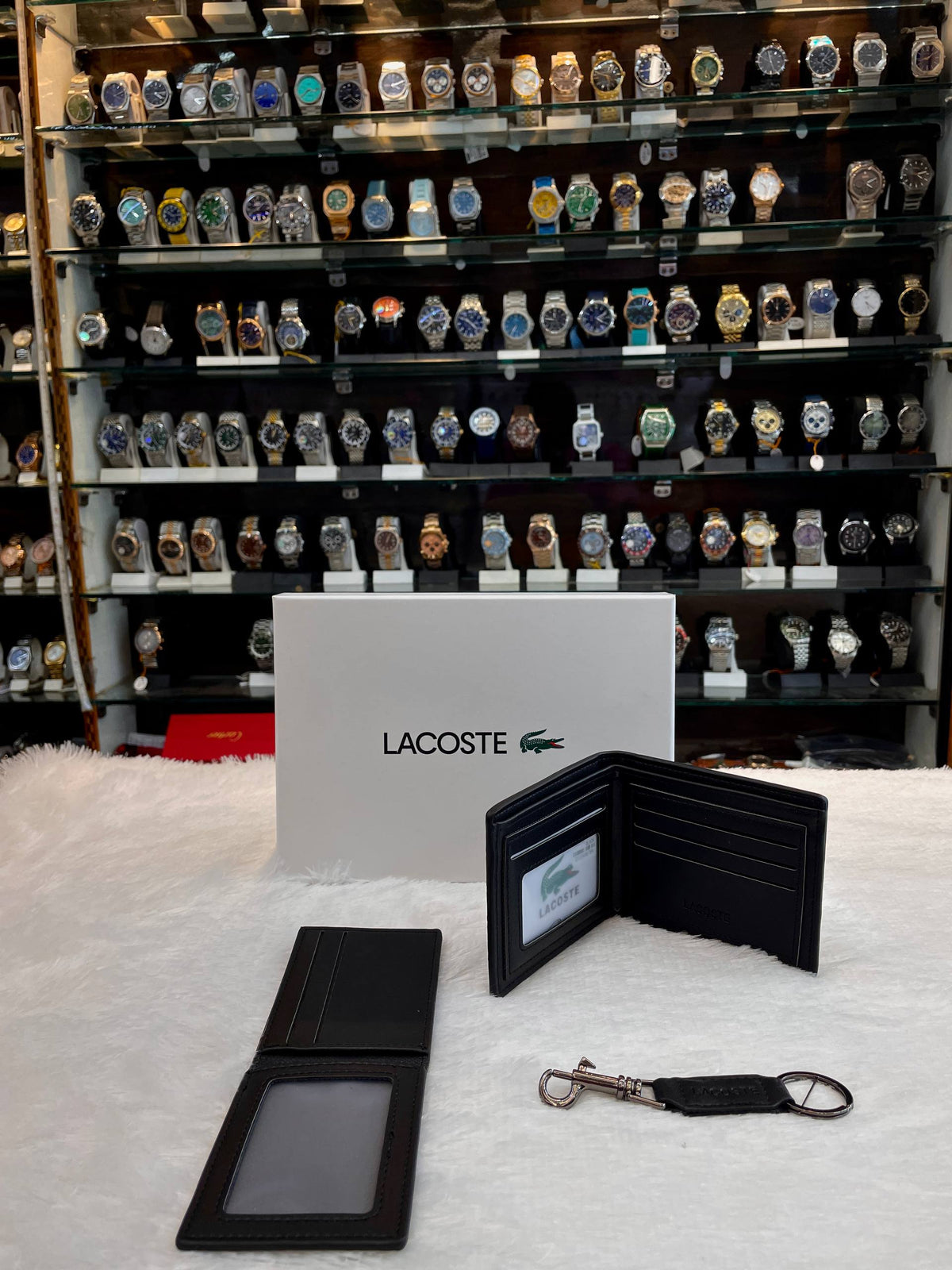 LACOSTE CROCODILE-TEXTURED BI-FOLD WALLET COMBO SET