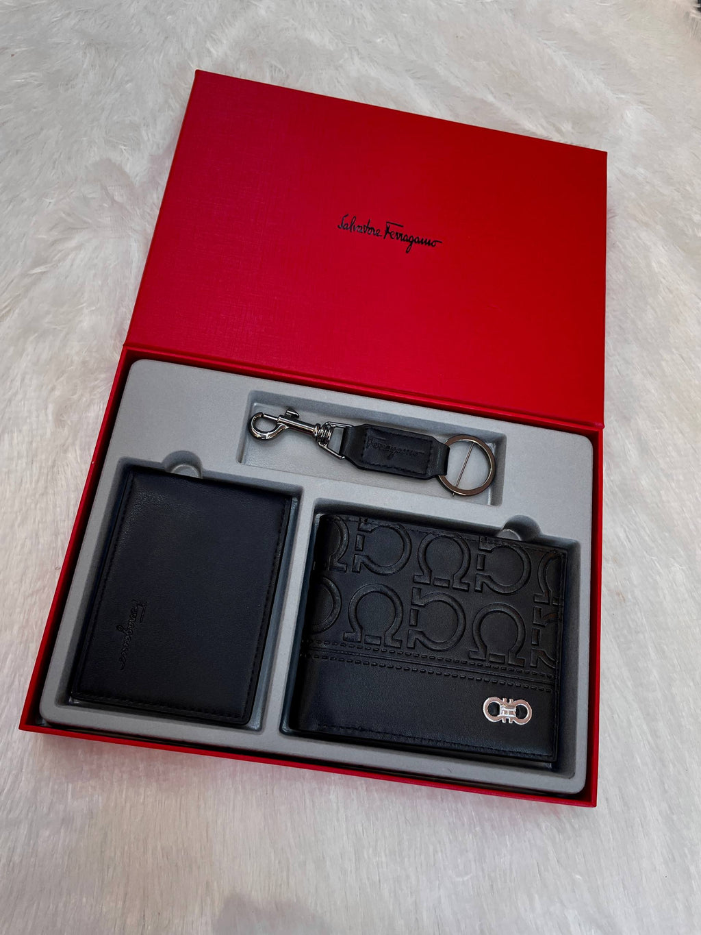 SALVATORE FERRAGAMO GANCINI LEATHER BI-FOLD WALLET SET COMBO