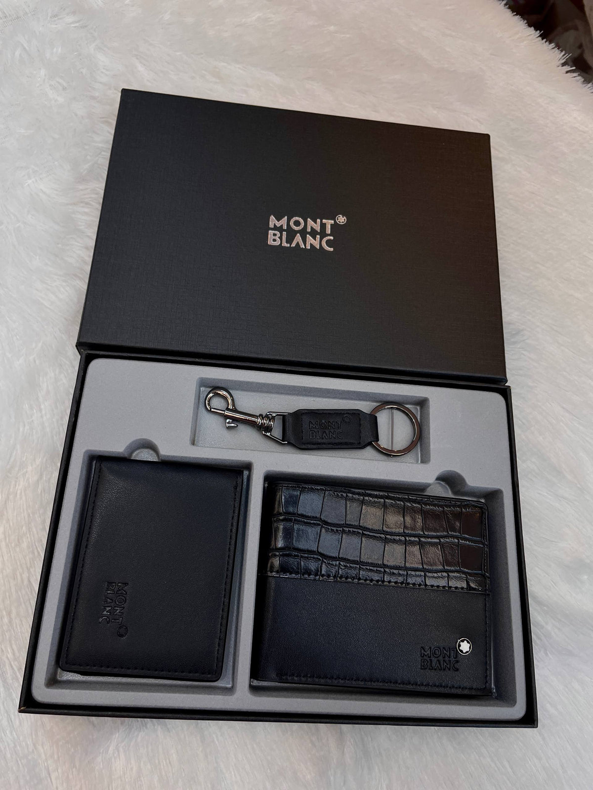 MONT BLANC FAUX-CROCODILE BLACK 🖤 WALLET COMBO SET