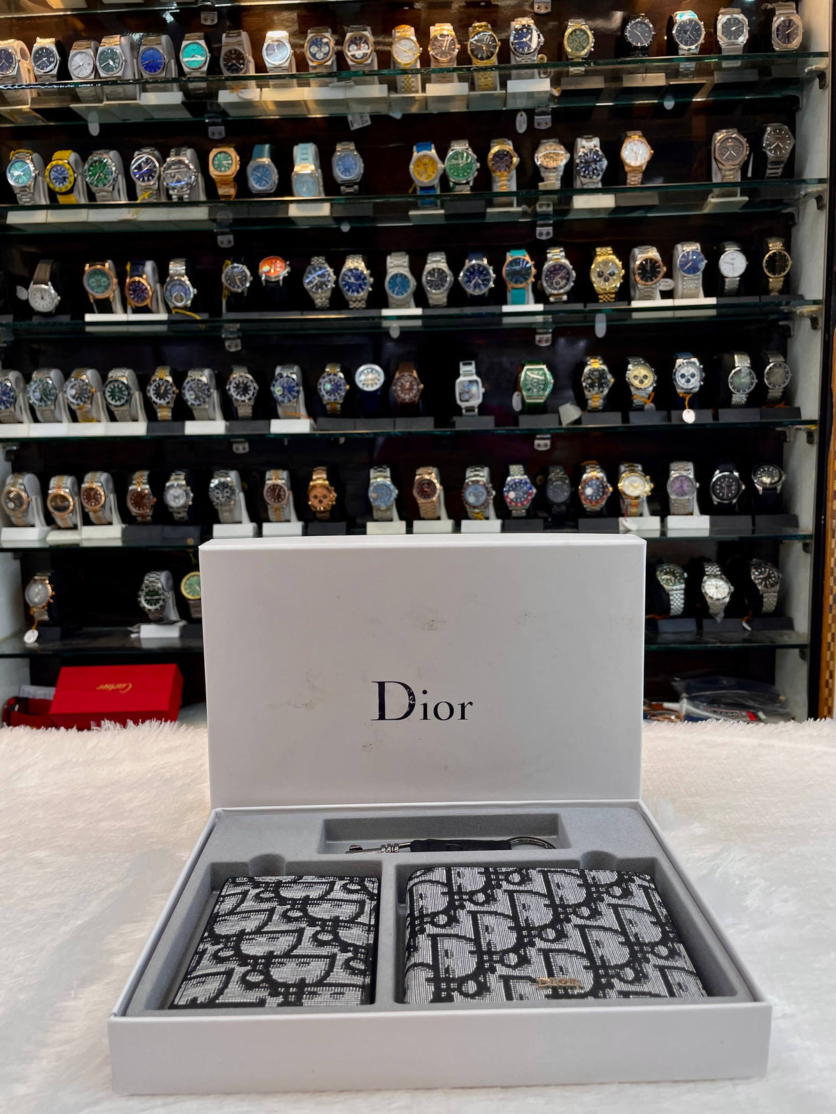 DIOR BLACK-AND-WHITE OBLIQUE JACQUARD WALLET COMBO SET