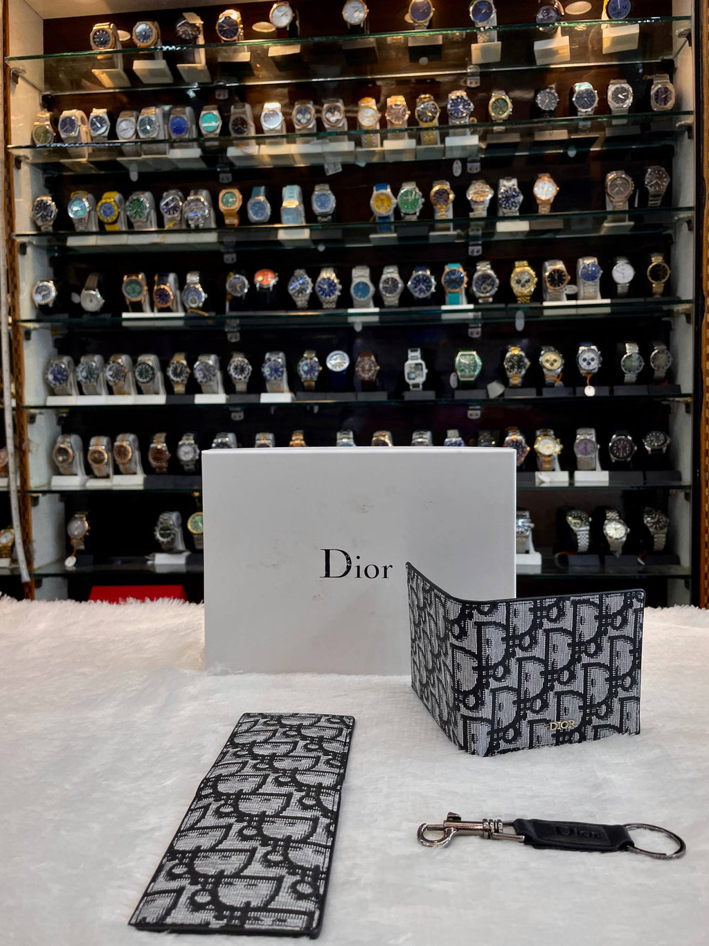 DIOR BLACK-AND-WHITE OBLIQUE JACQUARD WALLET COMBO SET