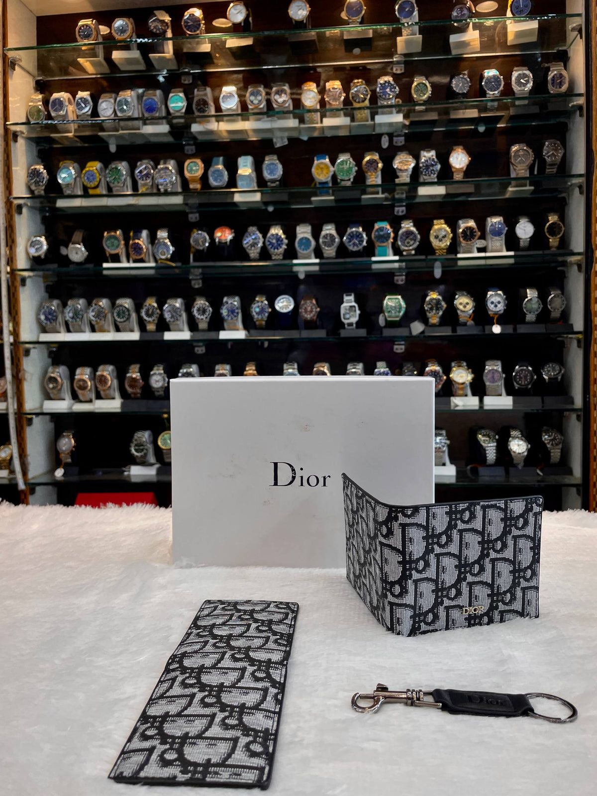 DIOR BLACK-AND-WHITE OBLIQUE JACQUARD WALLET COMBO SET