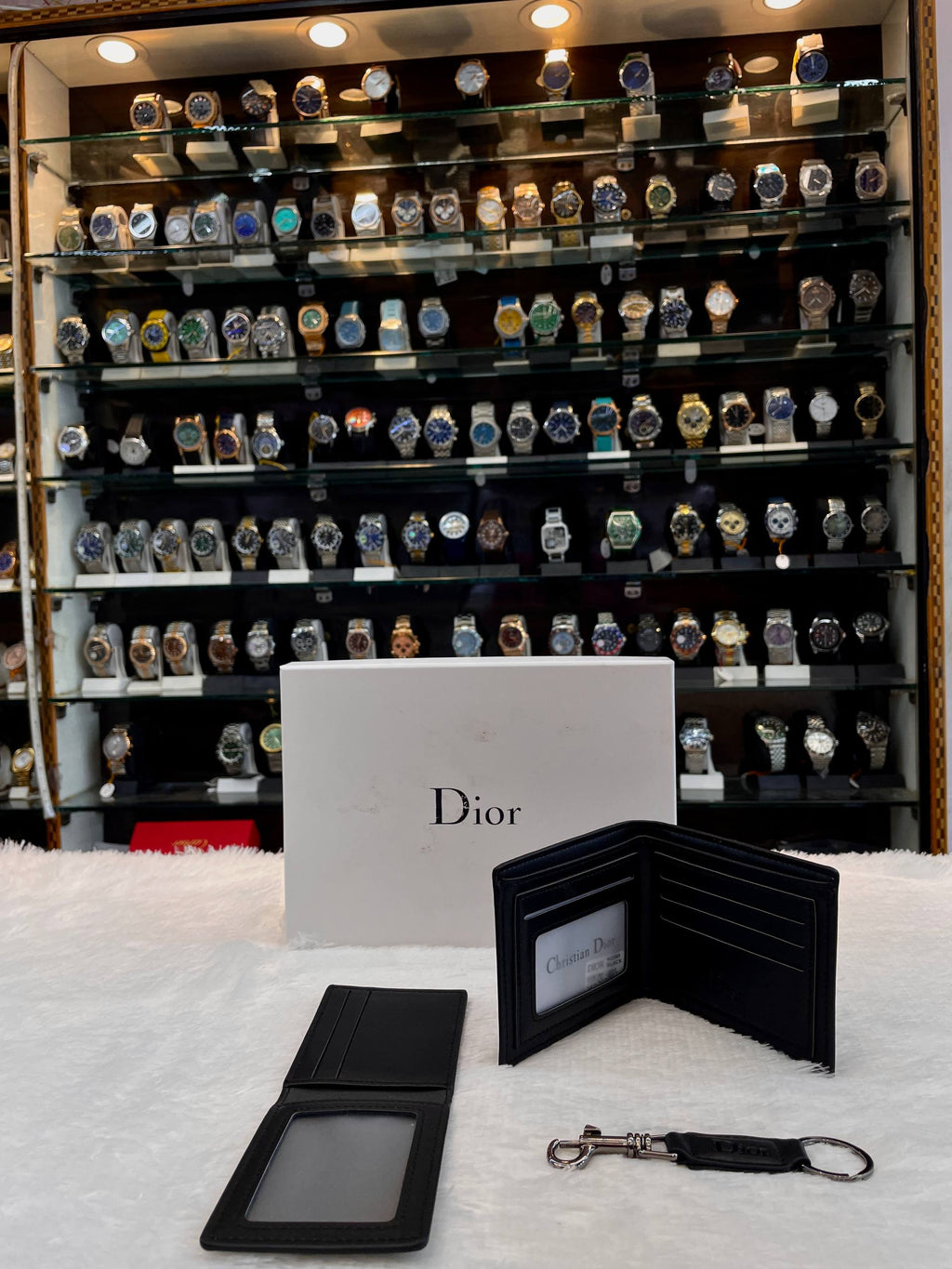 DIOR BLACK-AND-WHITE OBLIQUE JACQUARD WALLET COMBO SET