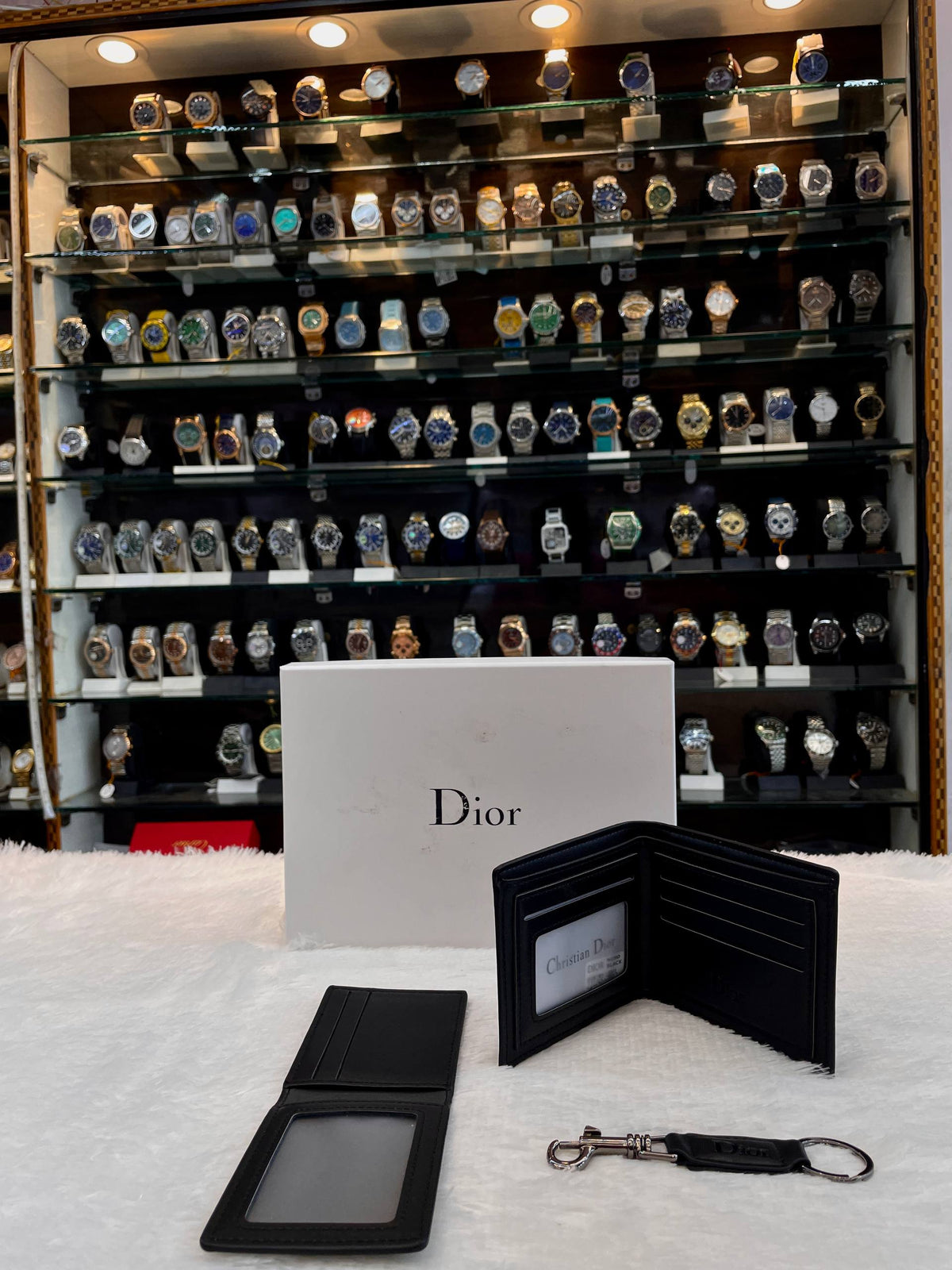 DIOR BLACK-AND-WHITE OBLIQUE JACQUARD WALLET COMBO SET