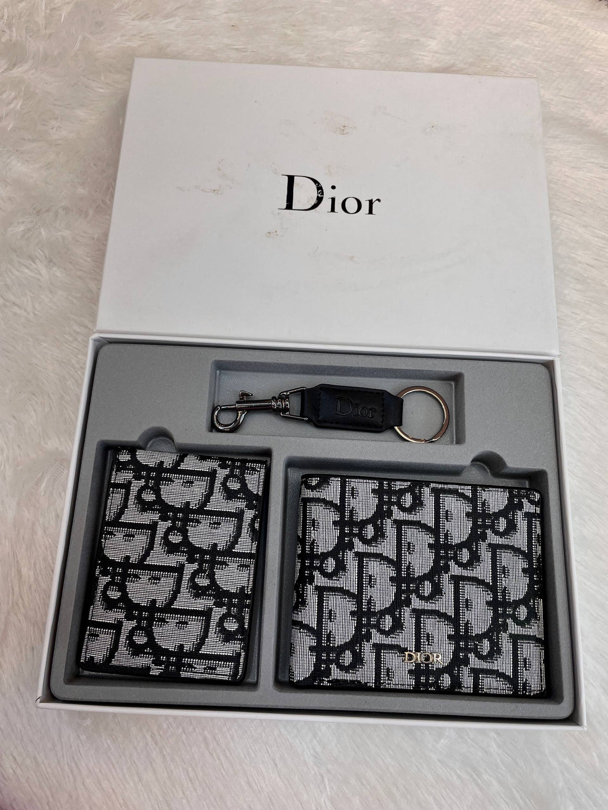 DIOR BLACK-AND-WHITE OBLIQUE JACQUARD WALLET COMBO SET