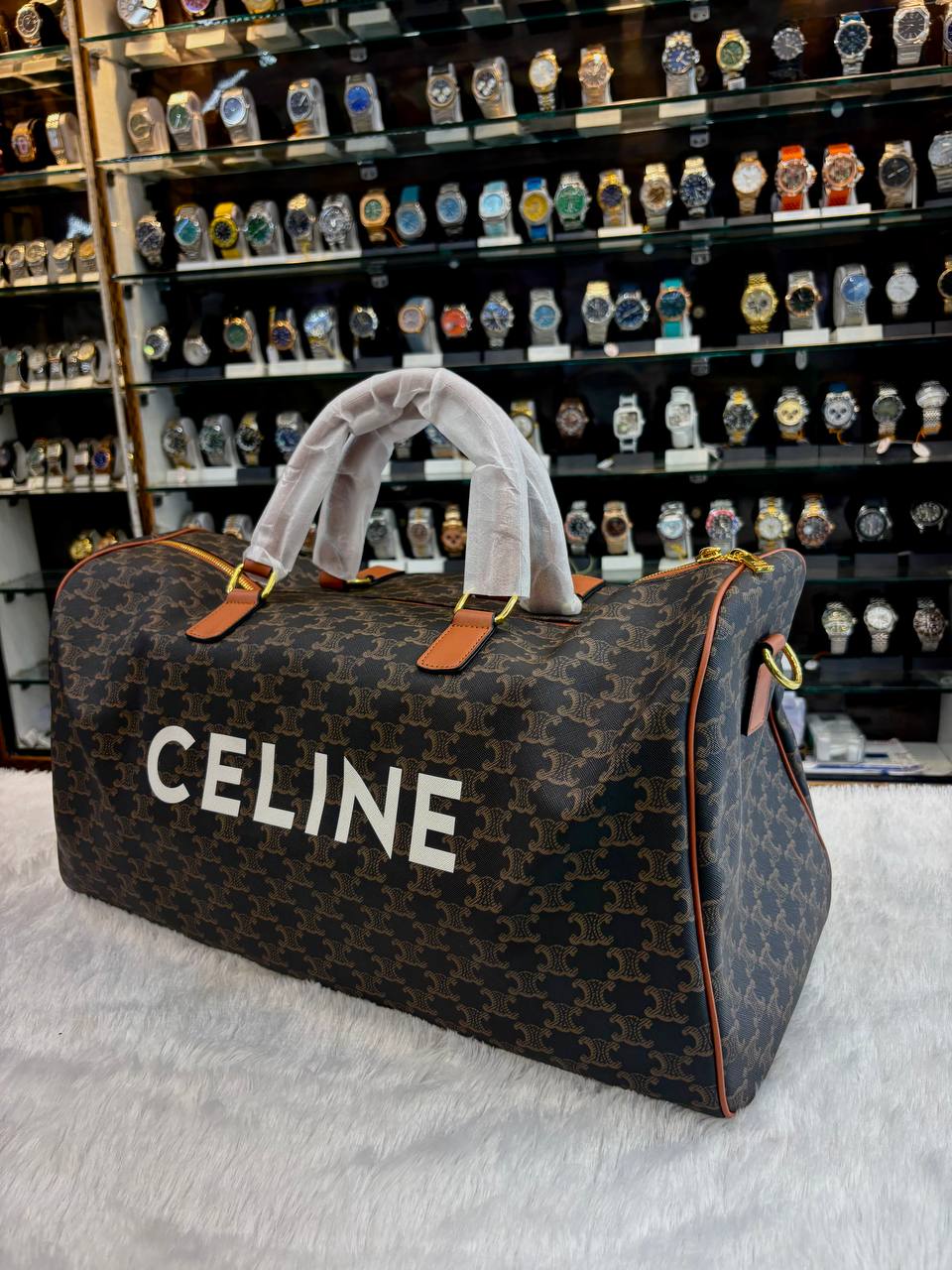 CELINE DUFFLE BAG LARGE VOYAGE BAG IN TRIOMPHE CANVAS WITH CELINE PRINT