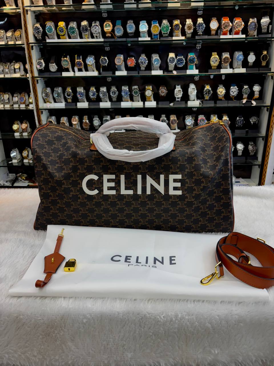 CELINE DUFFLE BAG LARGE VOYAGE BAG IN TRIOMPHE CANVAS WITH CELINE PRINT